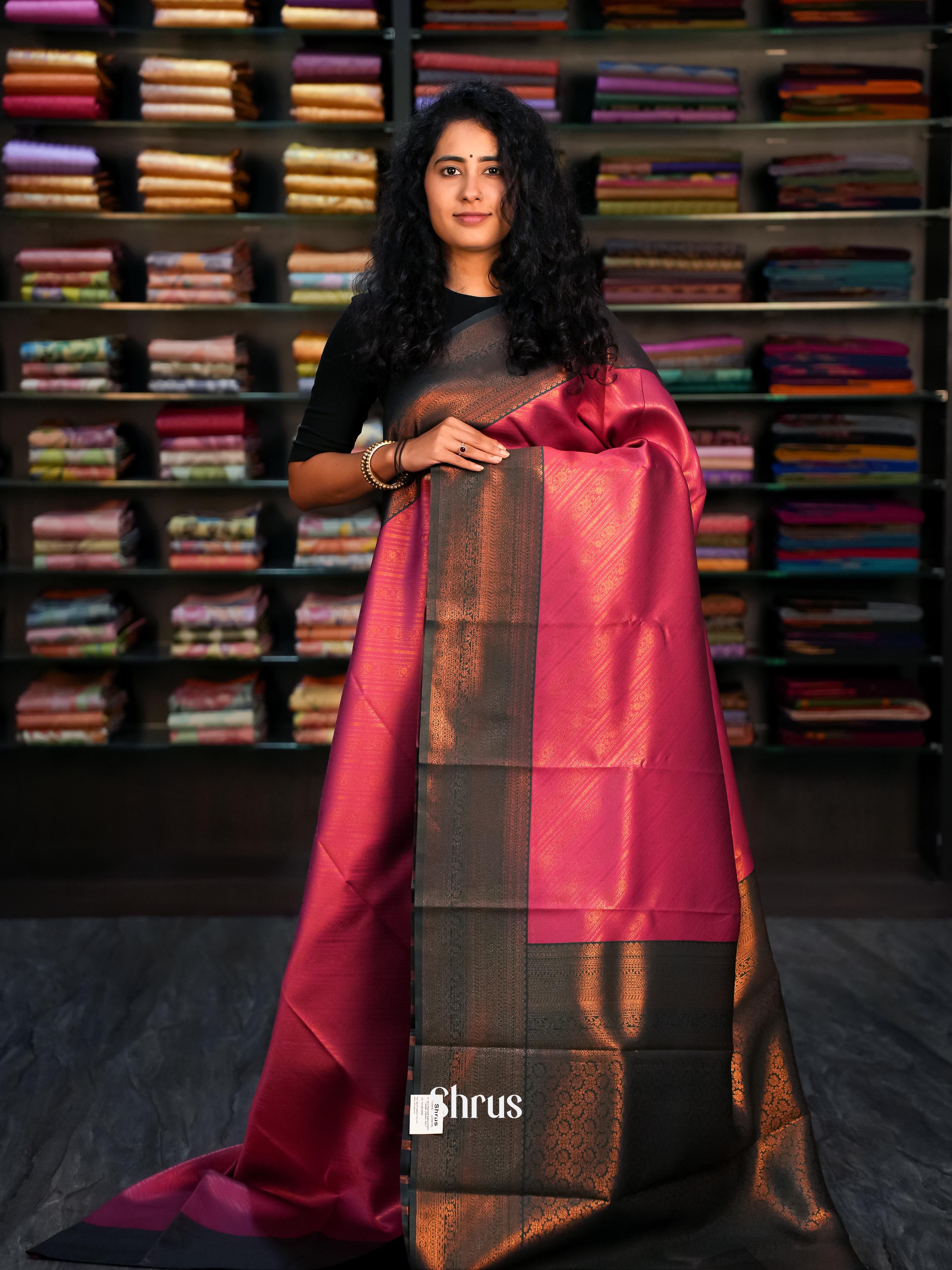 Pink & Green - Semi Arani Silk Saree - Shop on Shrus.com