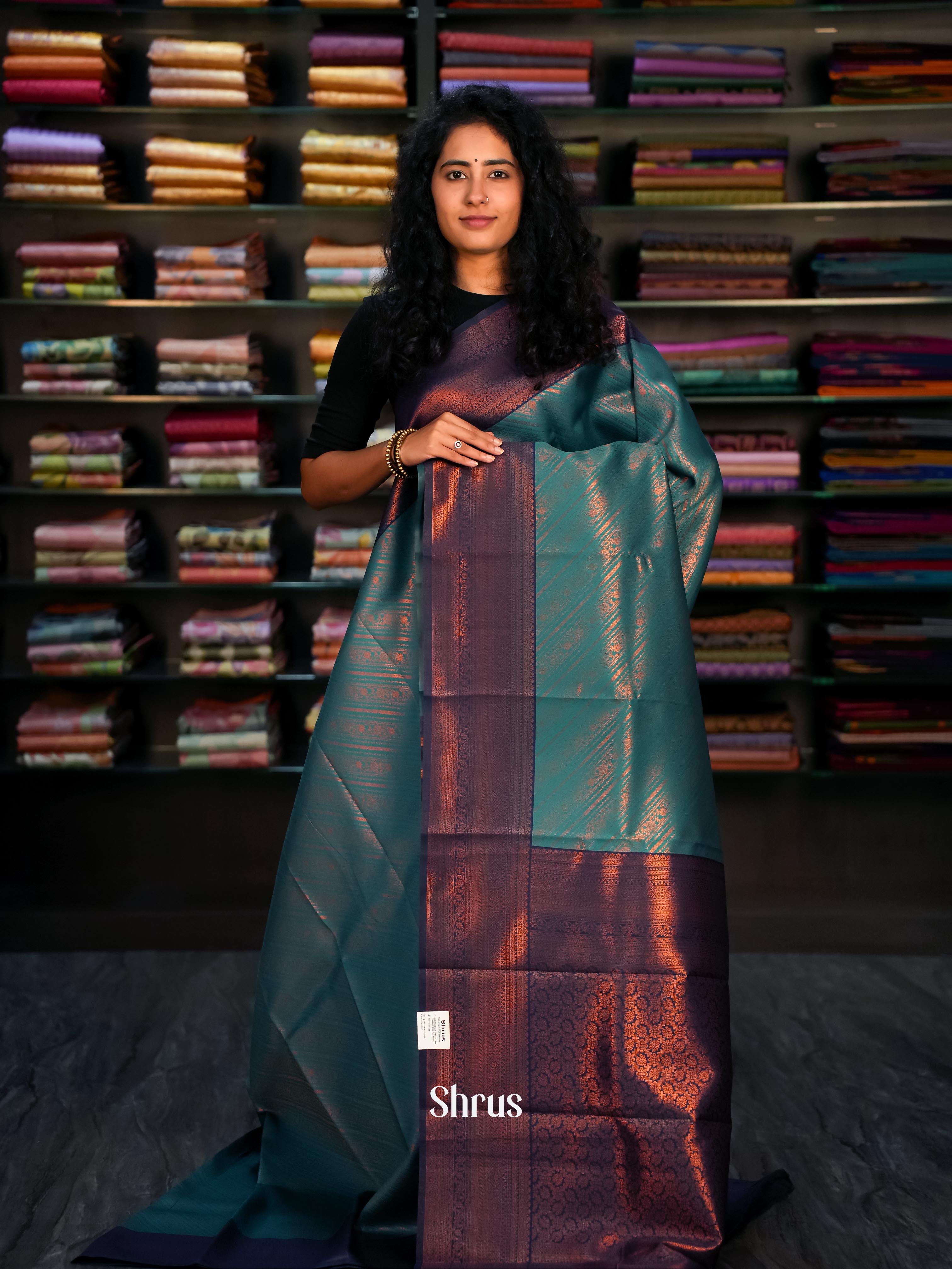 Teal & Blue - Semi Arani Silk Saree - Shop on Shrus.com