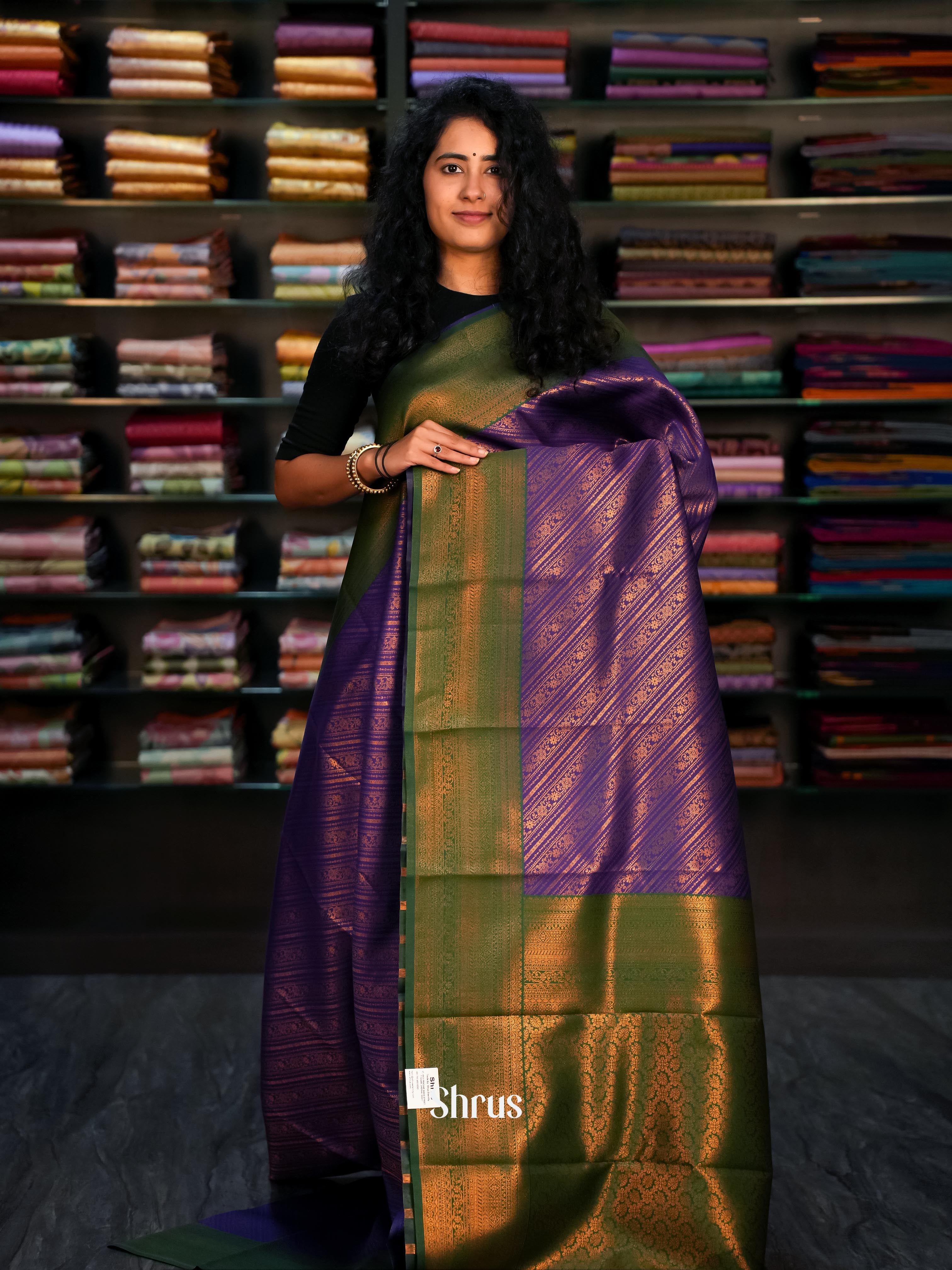 Violet & Green - Semi Arani Silk Saree - Shop on Shrus.com