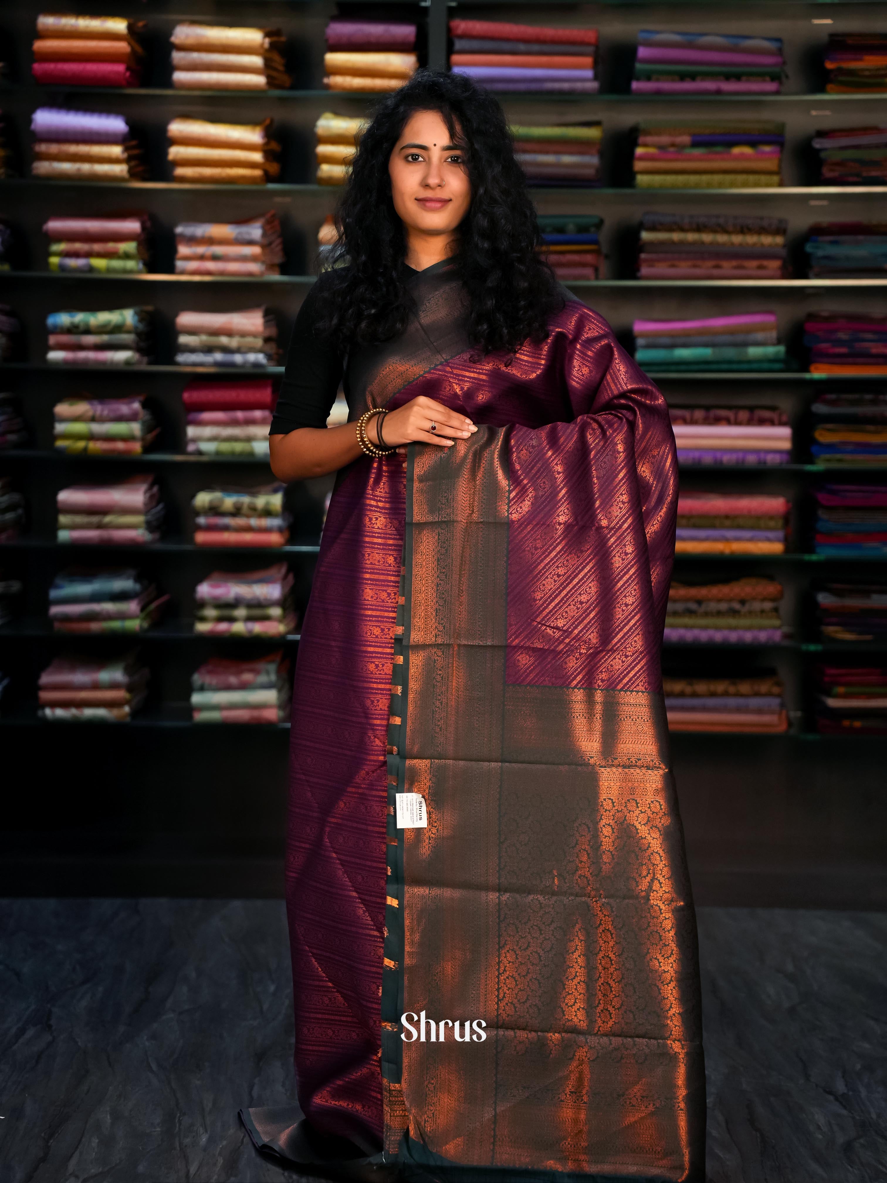 Purple & Green - Semi Arani Silk Saree - Shop on Shrus.com
