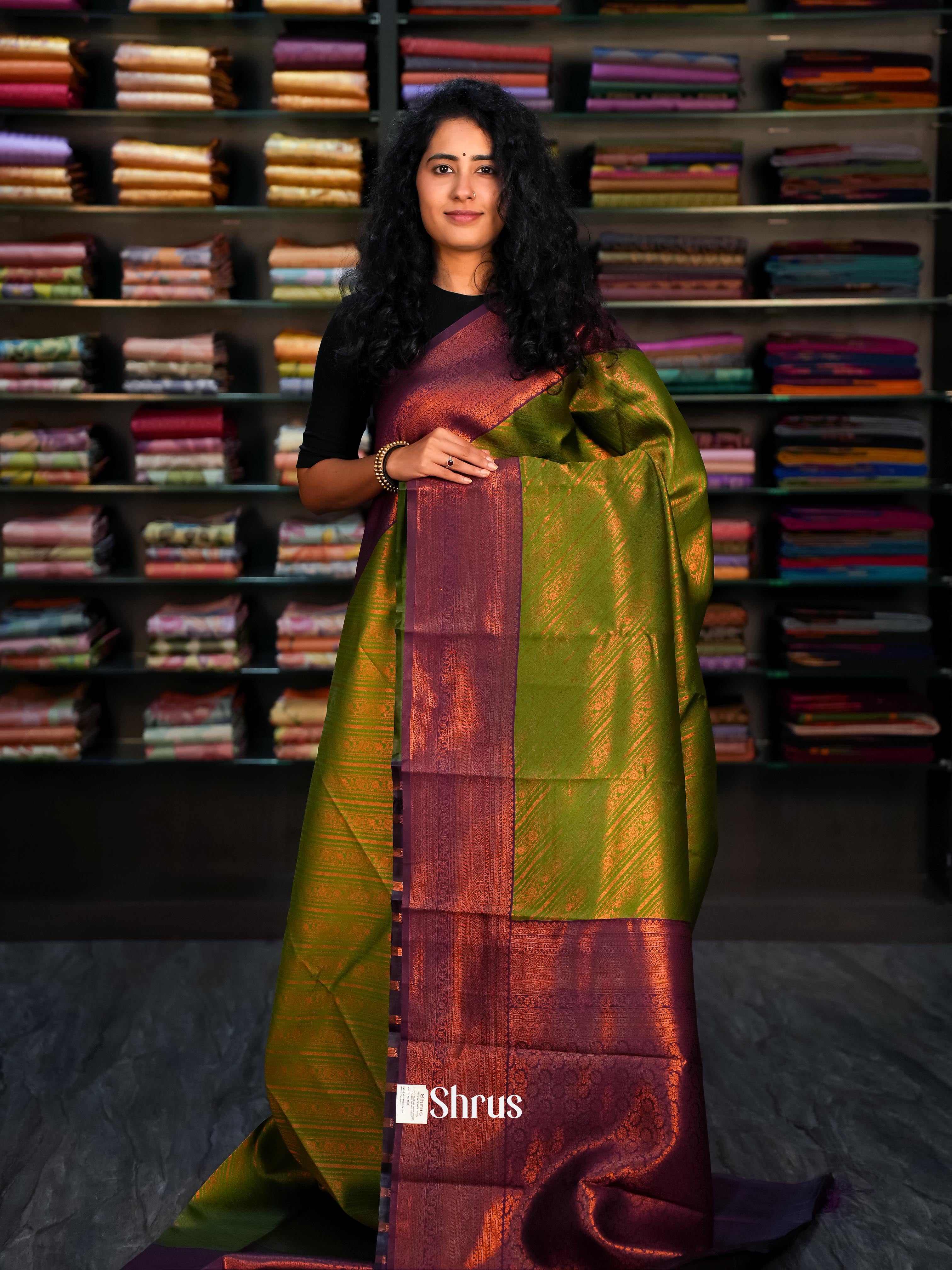 Green & Maroon - Semi Arani Silk Saree - Shop on Shrus.com