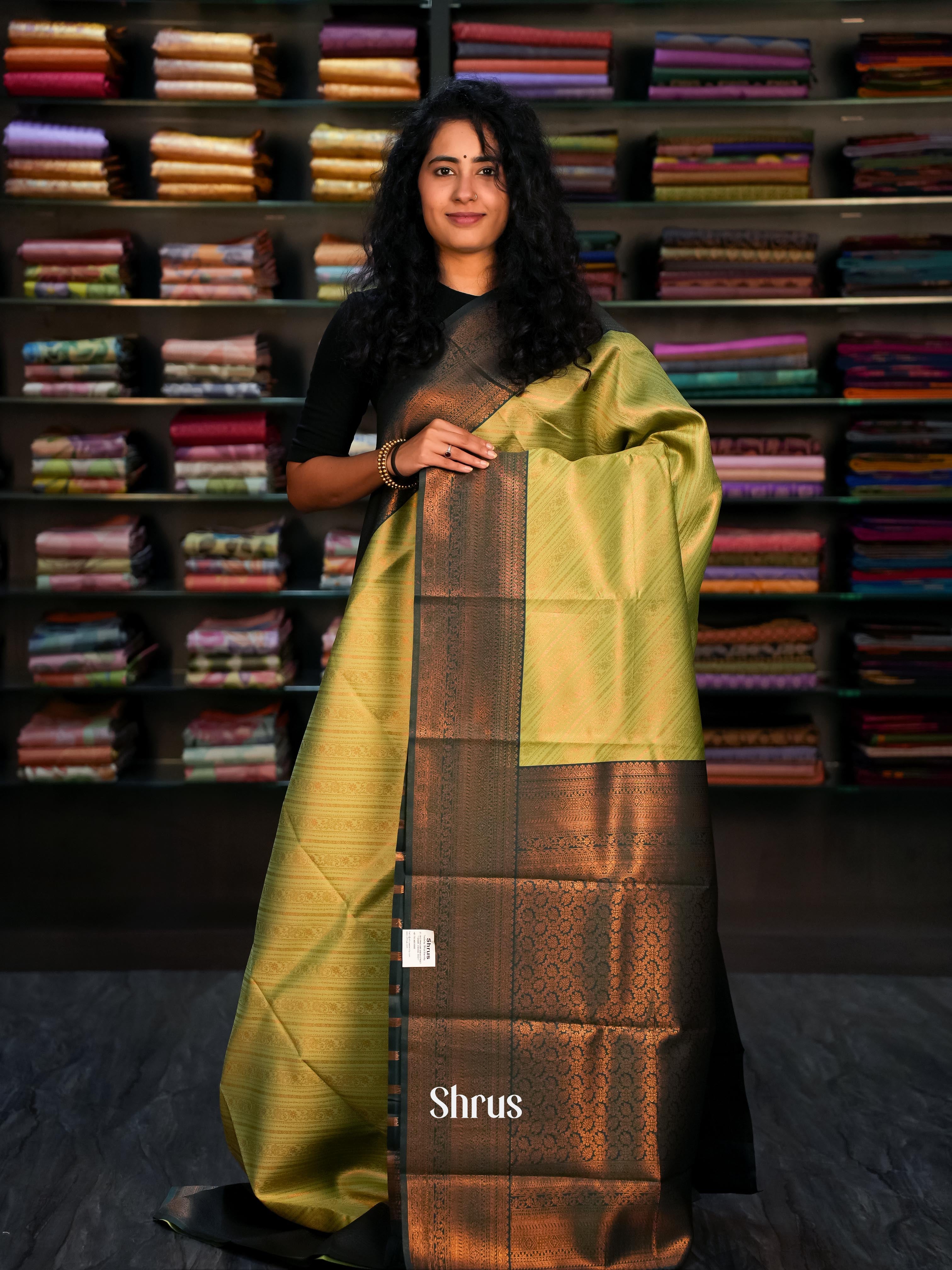 Lite Green & Green- Semi Arani Silk Saree - Shop on Shrus.com