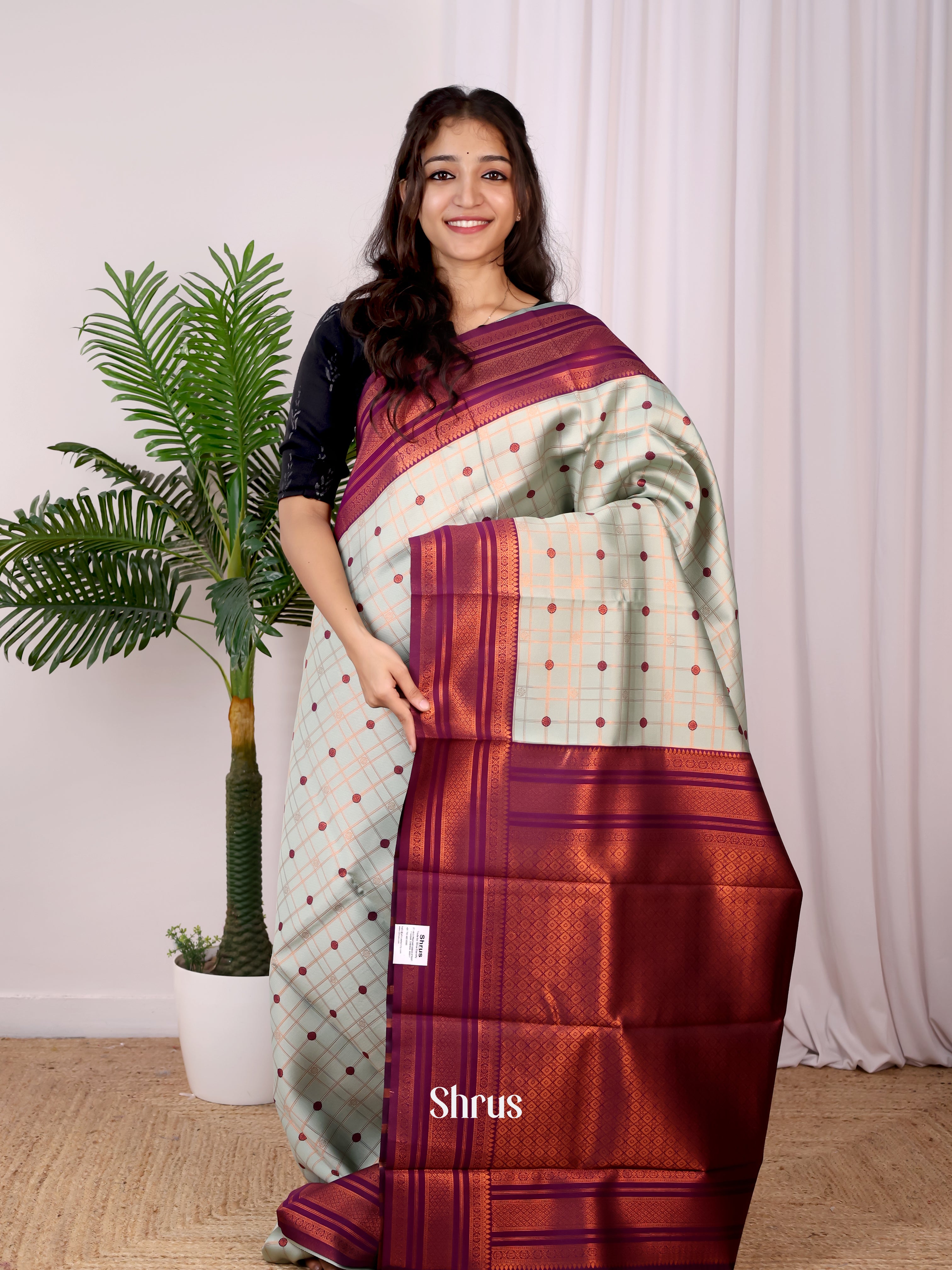 Lite Blue & Purple - Semi Arani Silk Saree - Shop on Shrus.com