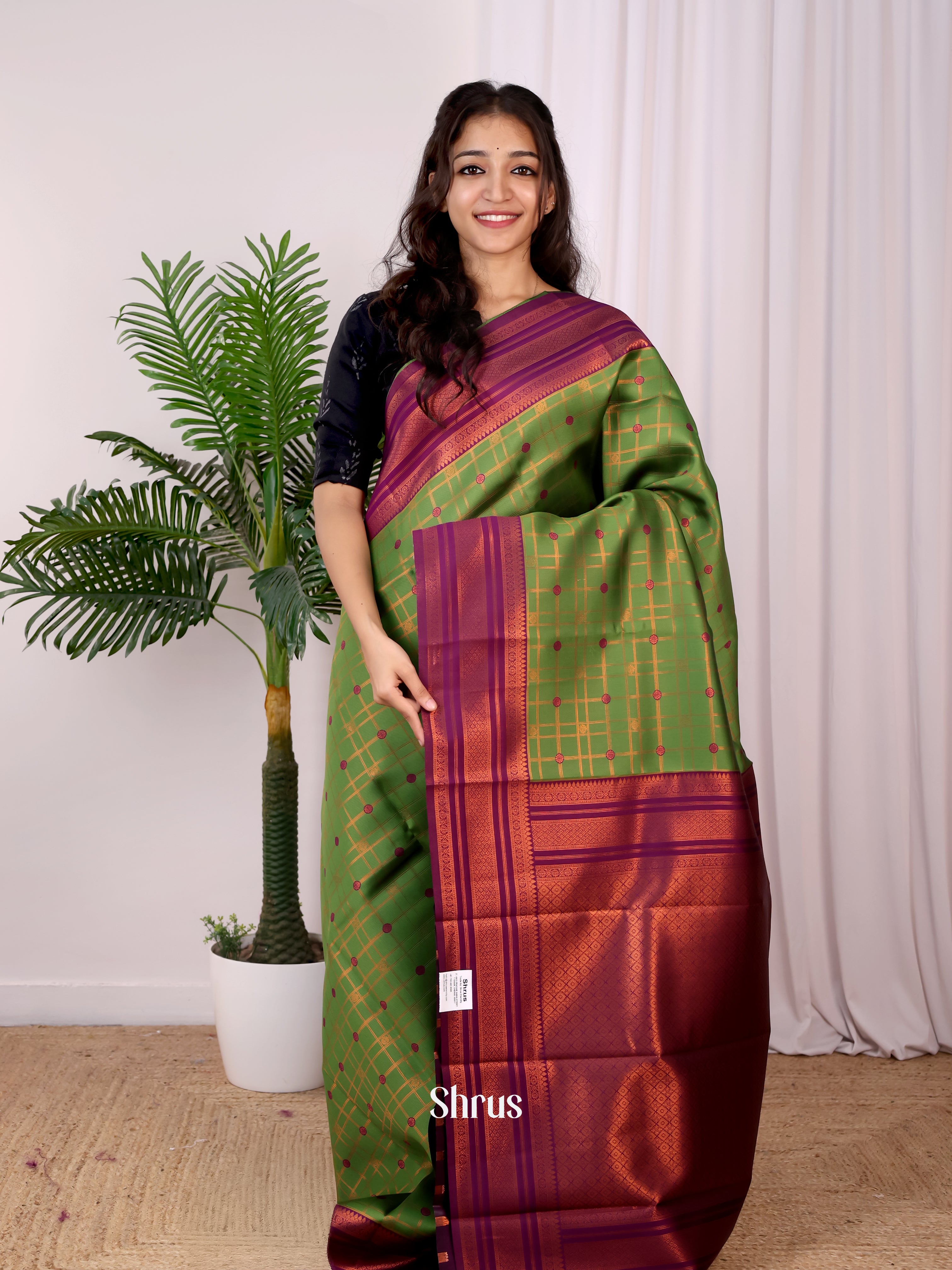 Green & Purple - Semi Arani Silk Saree - Shop on Shrus.com