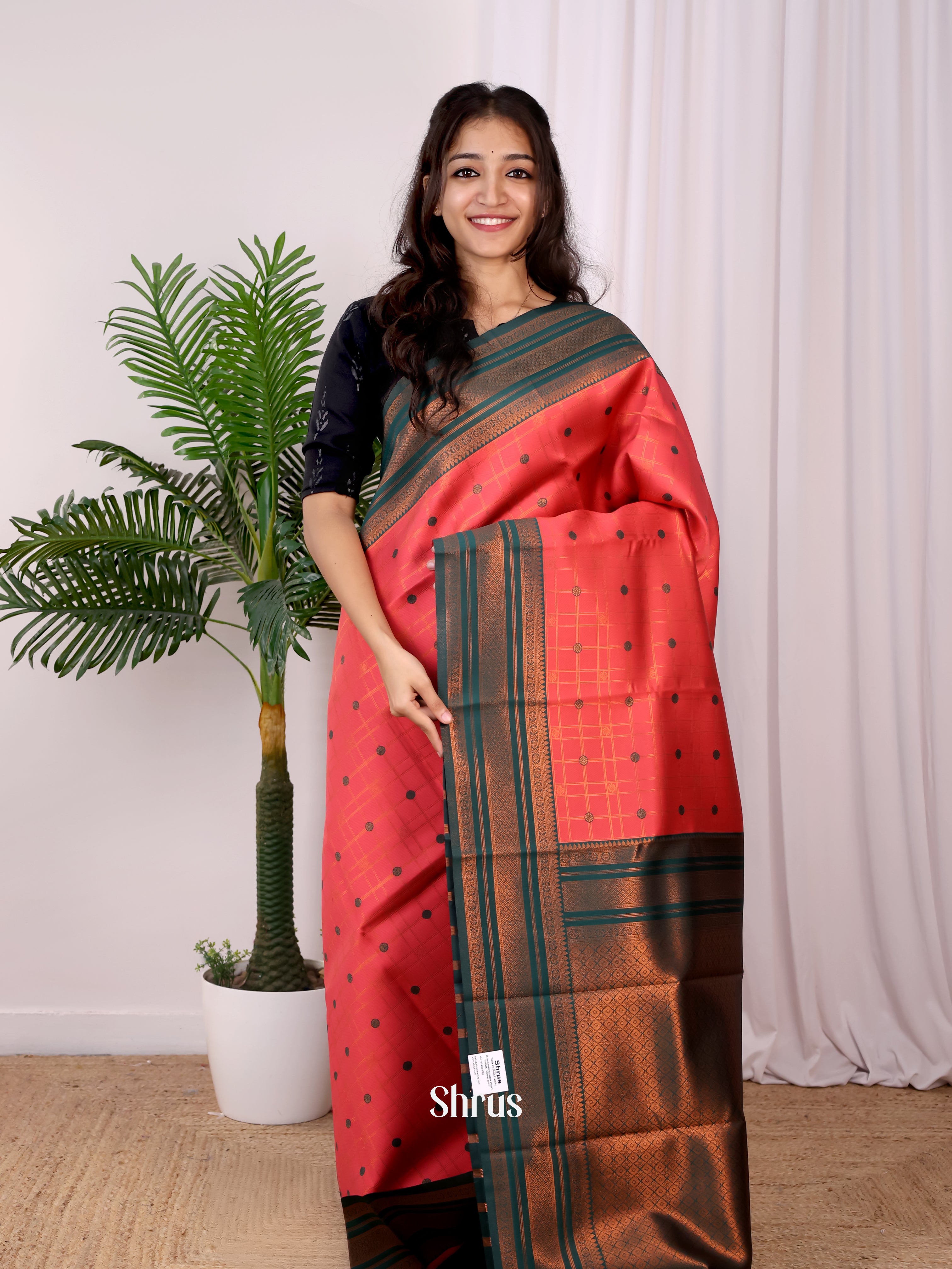 Pink & Green- Semi Arani Silk Saree - Shop on Shrus.com