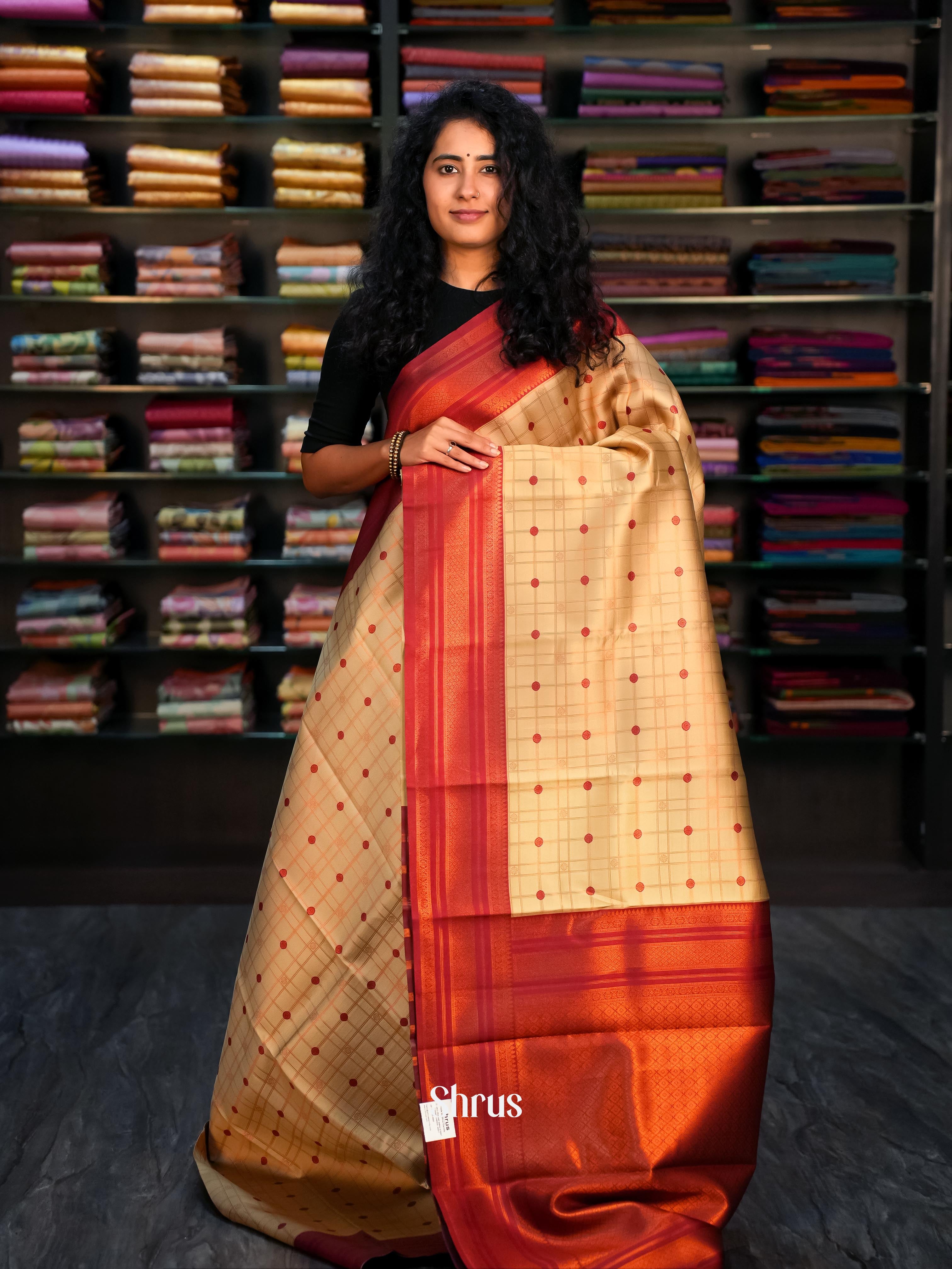 Gold & Maroon - Semi Arani Silk Saree - Shop on Shrus.com