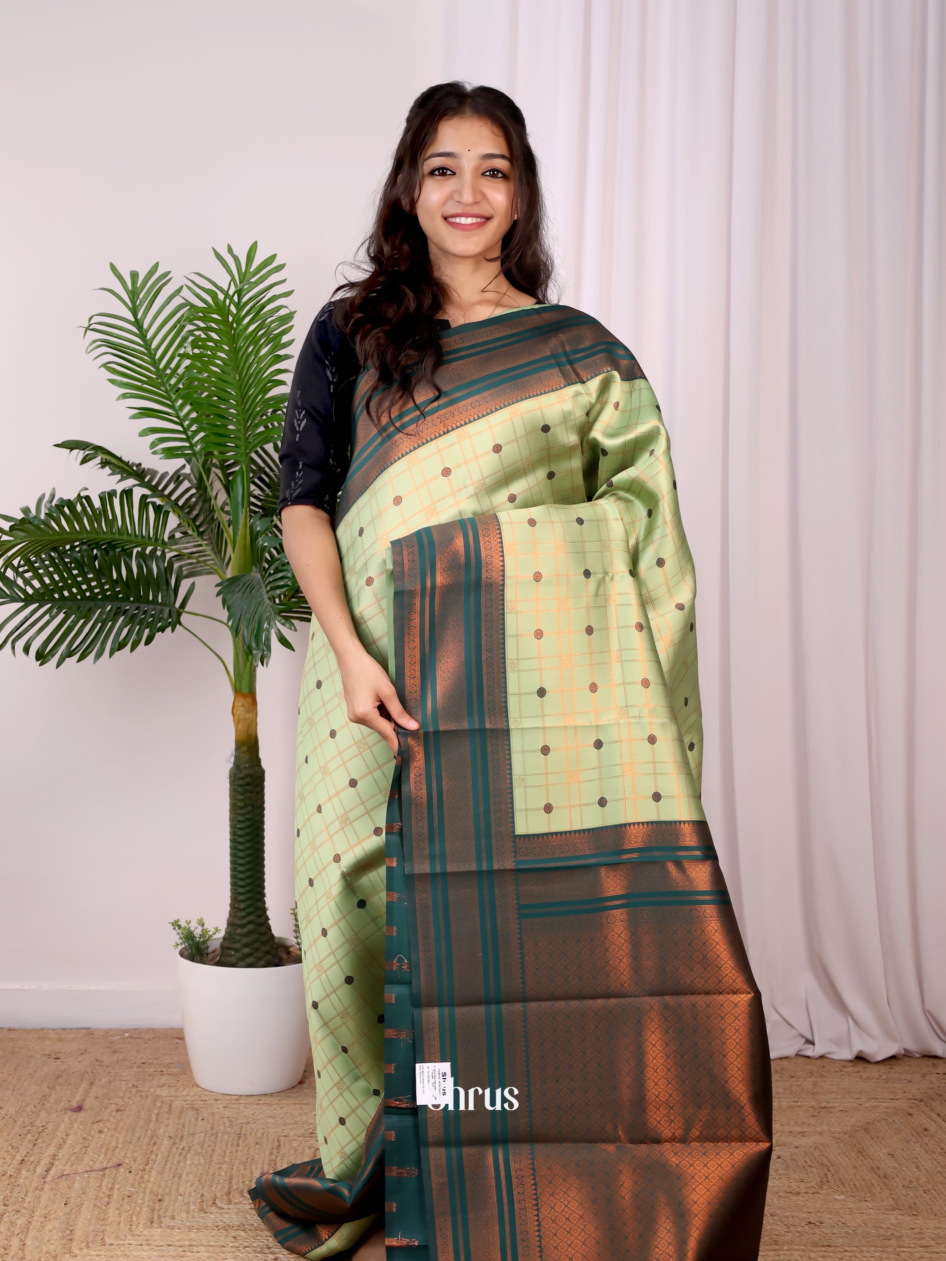 Lite Green & Green- Semi Arani Silk Saree - Shop on Shrus.com