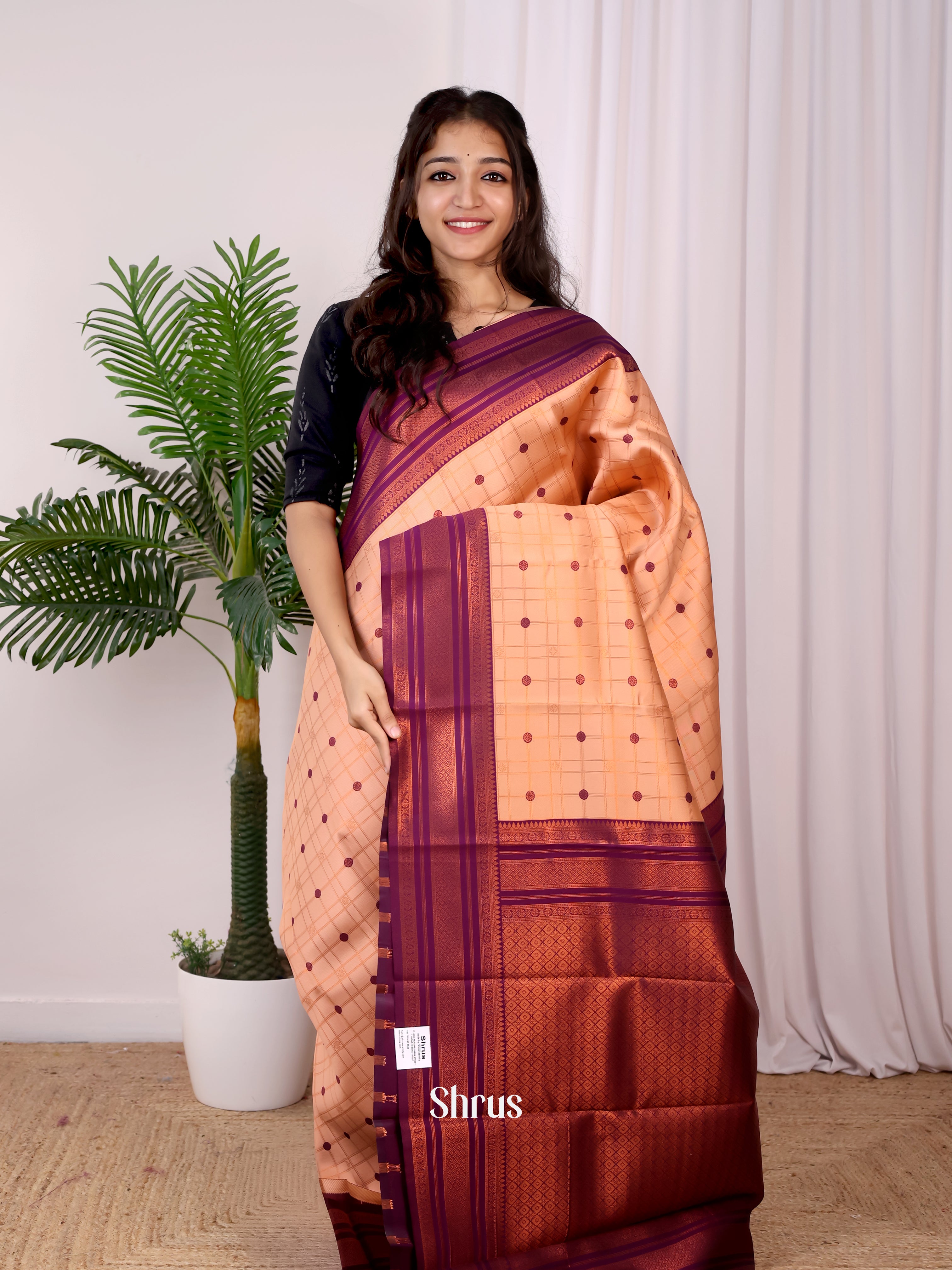 Peach & Purple - Semi Arani Silk Saree - Shop on Shrus.com
