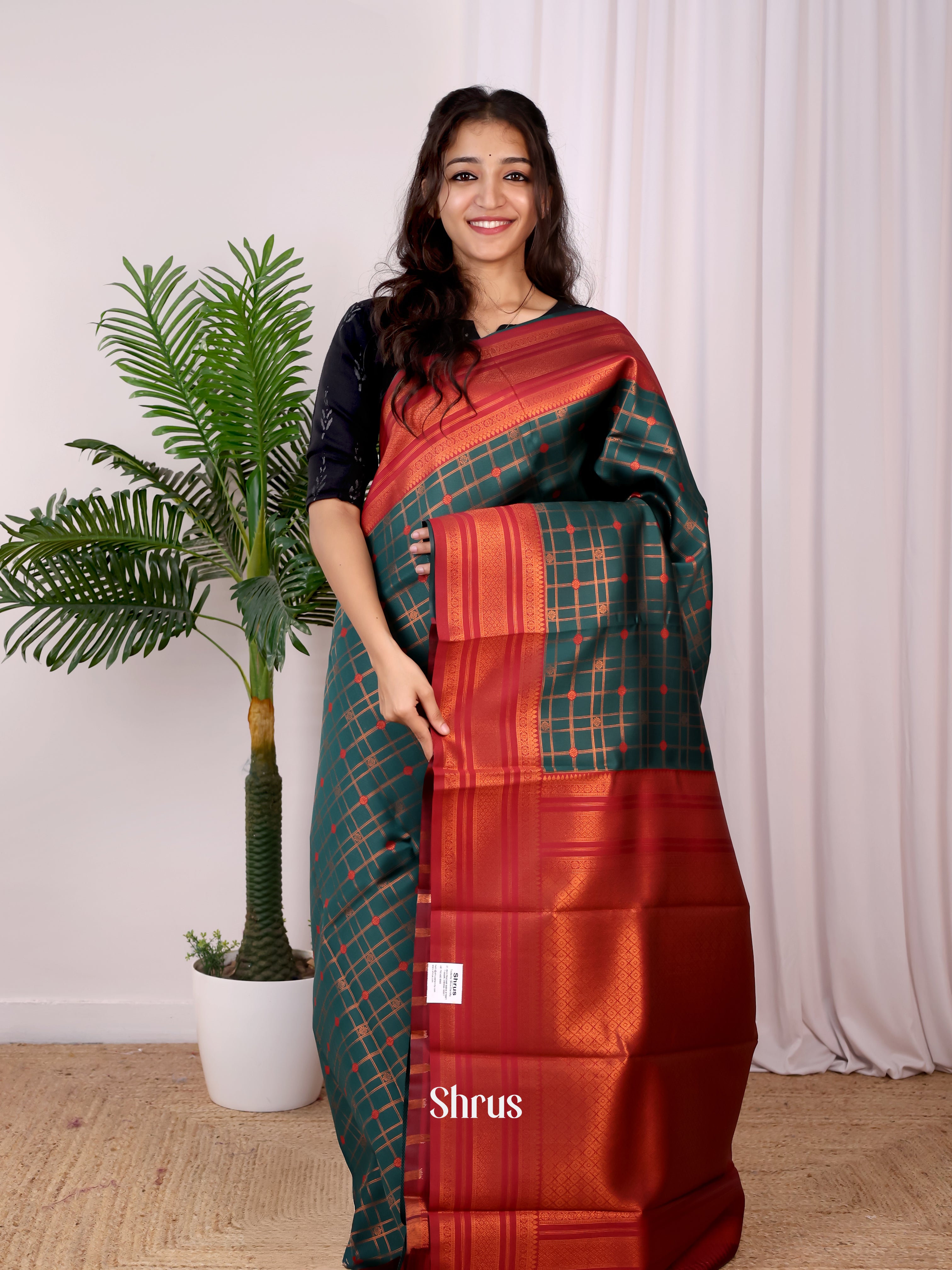 Green & Maroon - Semi Arani Silk Saree - Shop on Shrus.com