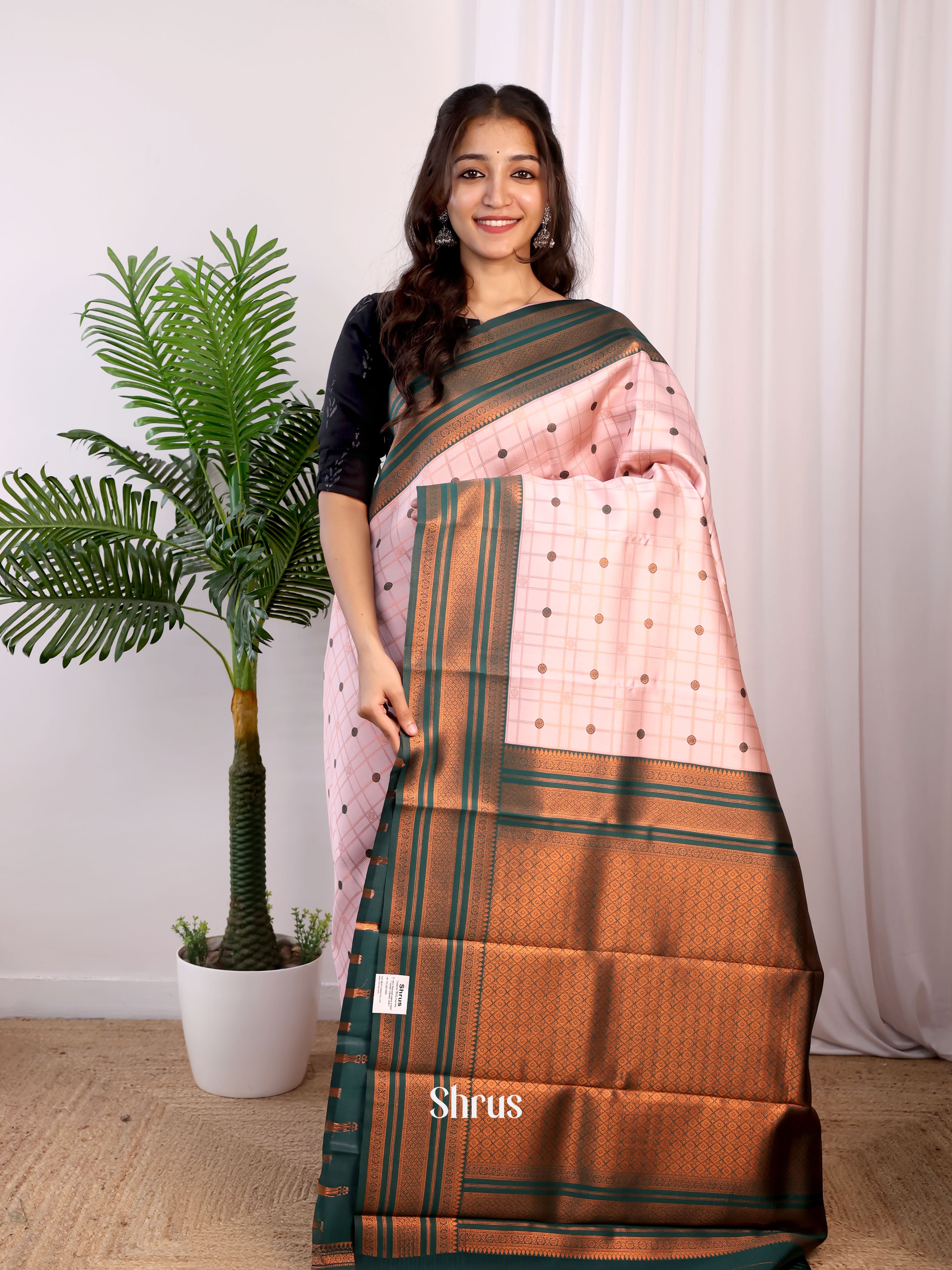 Pink & Green - Semi Arani Silk Saree - Shop on Shrus.com