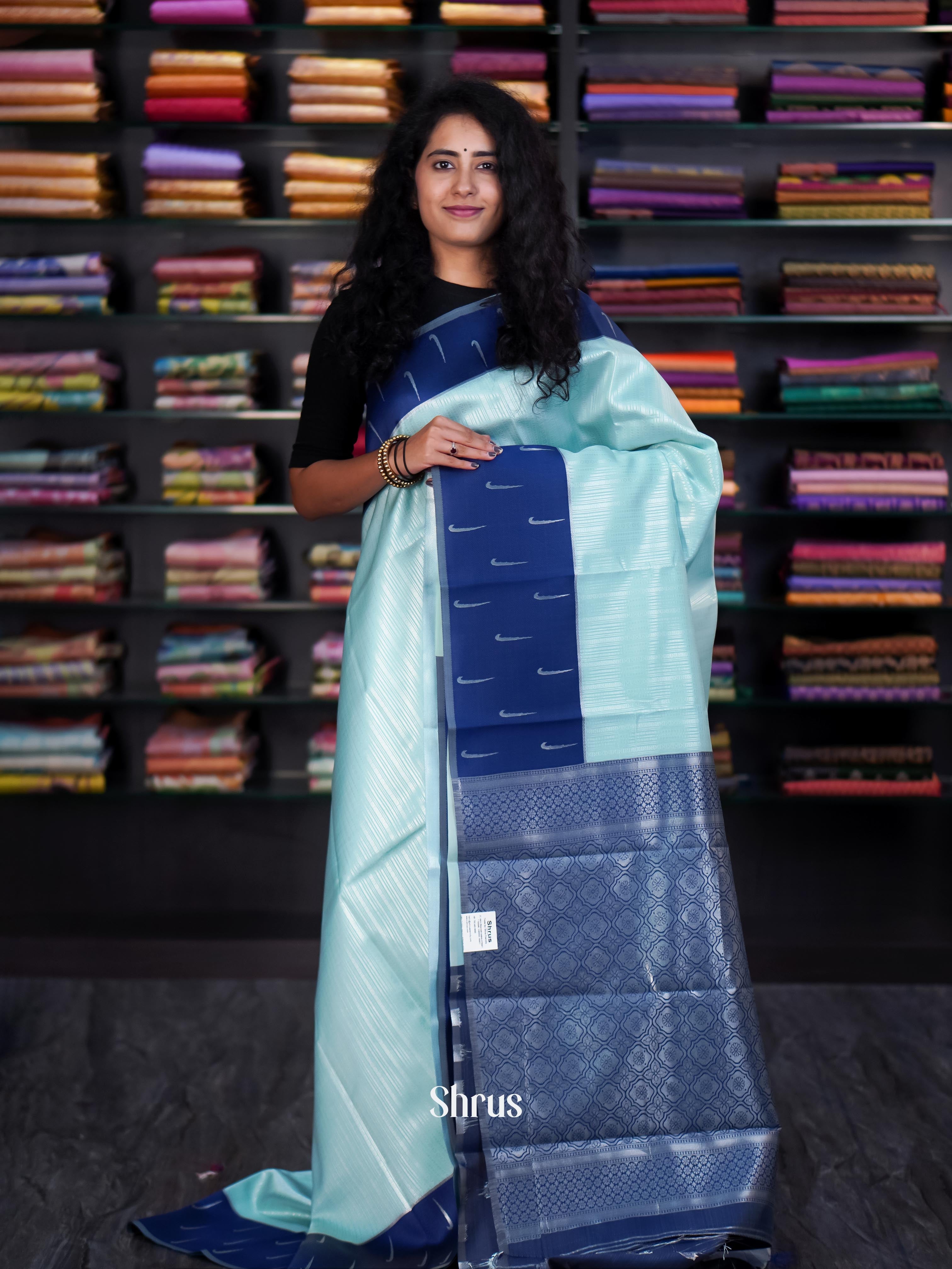 Lite Blue & Blue - Semi Arani Silk Saree - Shop on Shrus.com