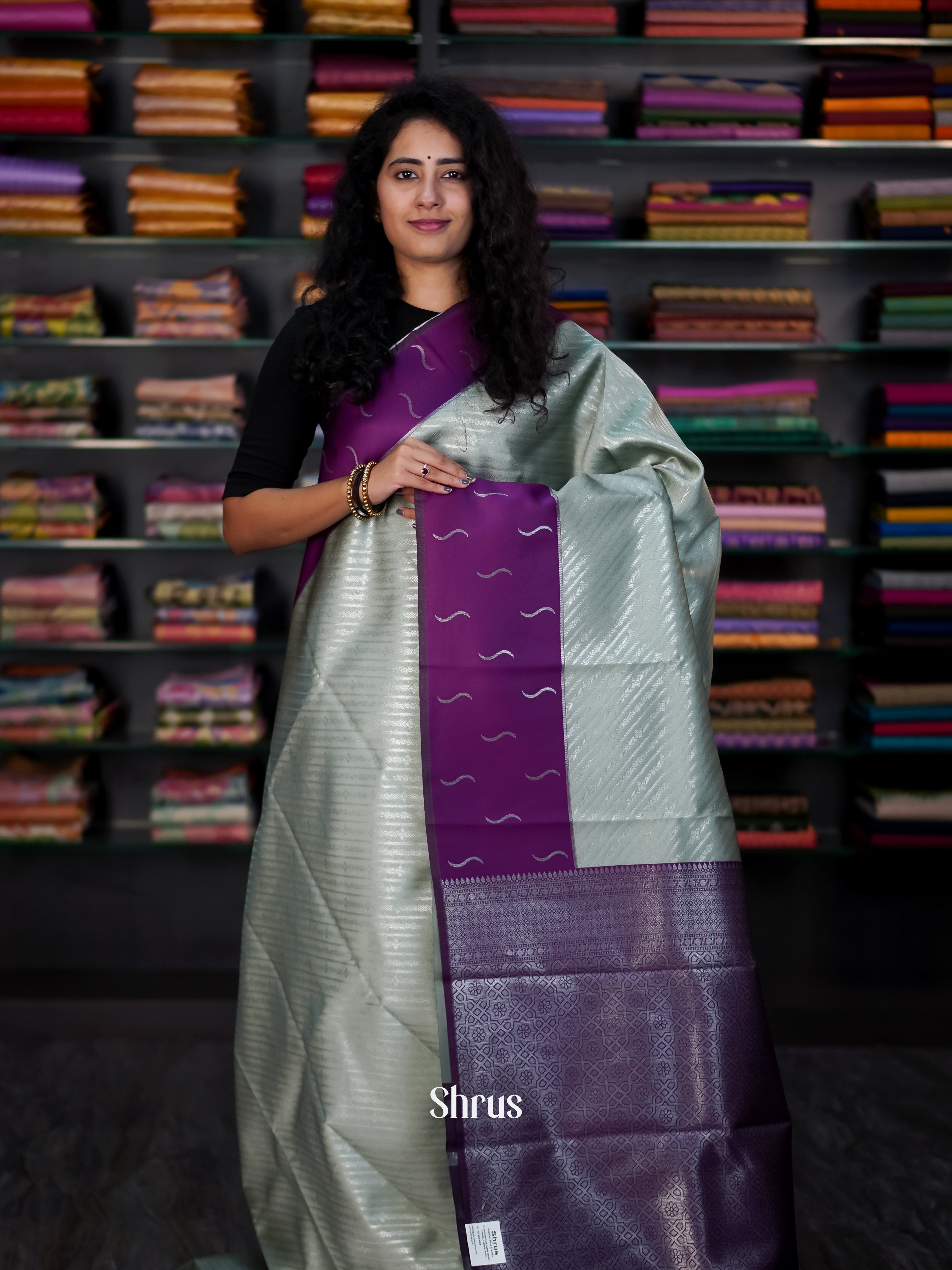 Pastel Green & Purple - Semi Arani Silk Saree - Shop on Shrus.com