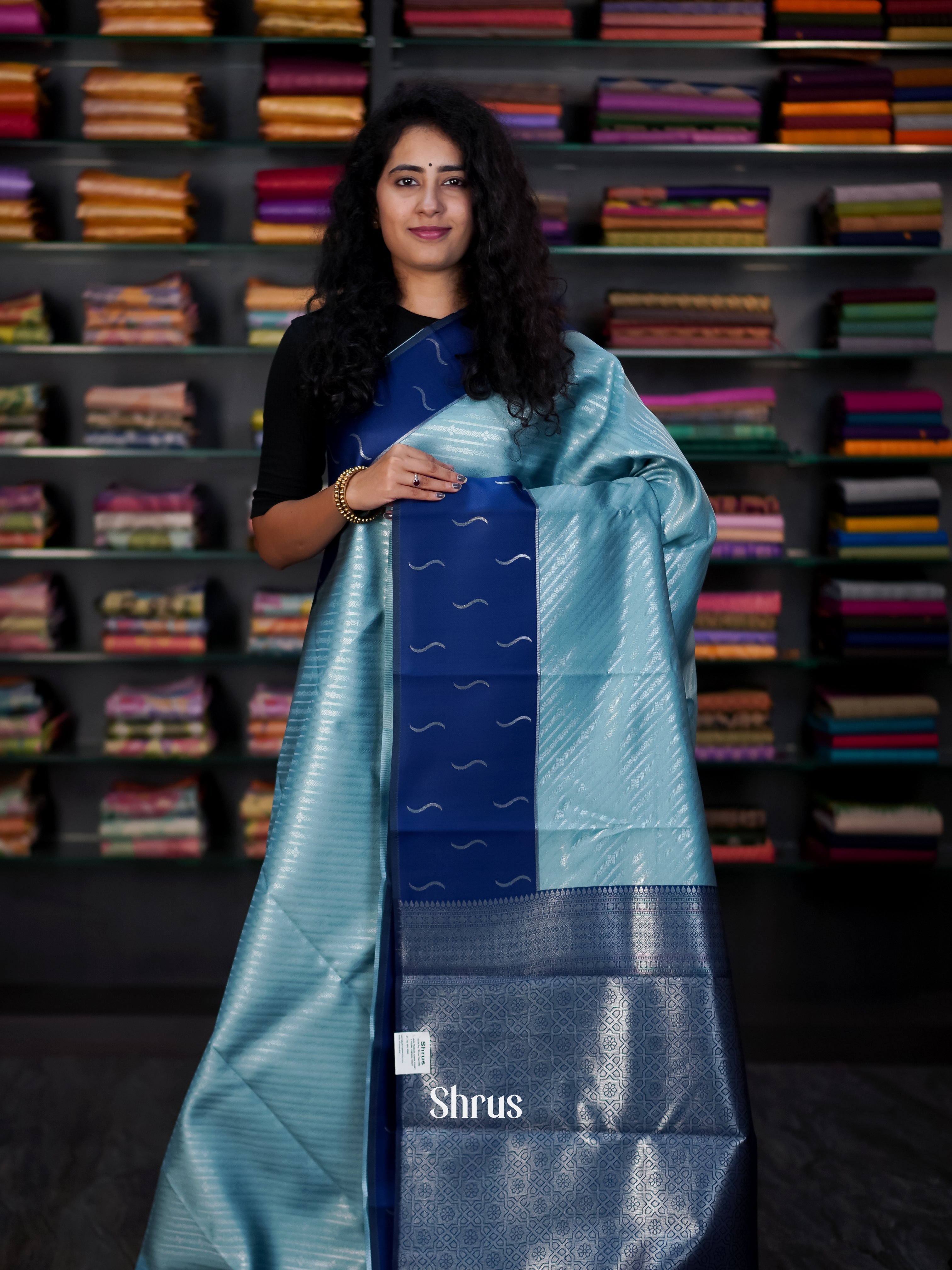 Teal & Blue - Semi Arani Silk Saree - Shop on Shrus.com