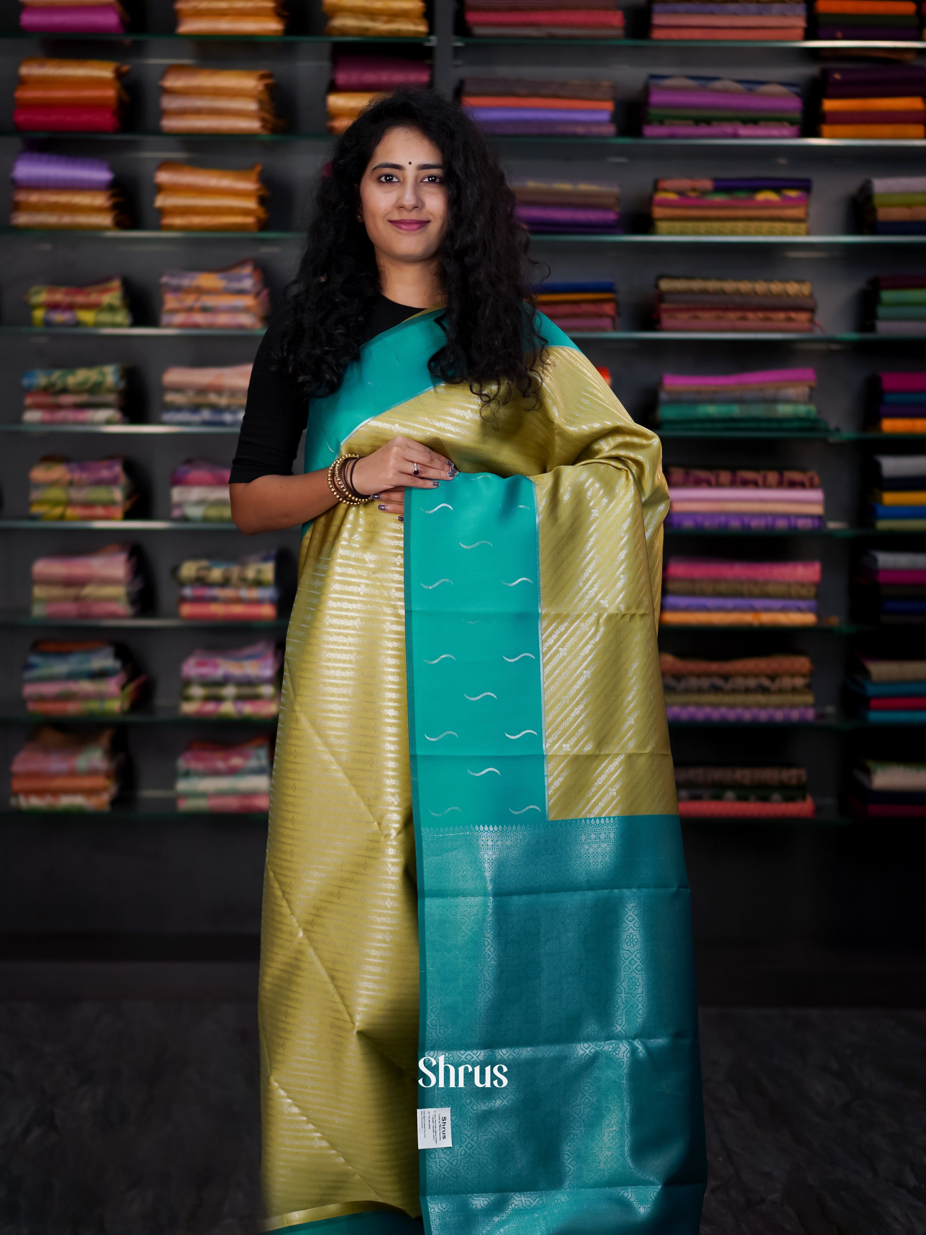 Mustardy Green & Green - Semi Arani Silk Saree - Shop on Shrus.com