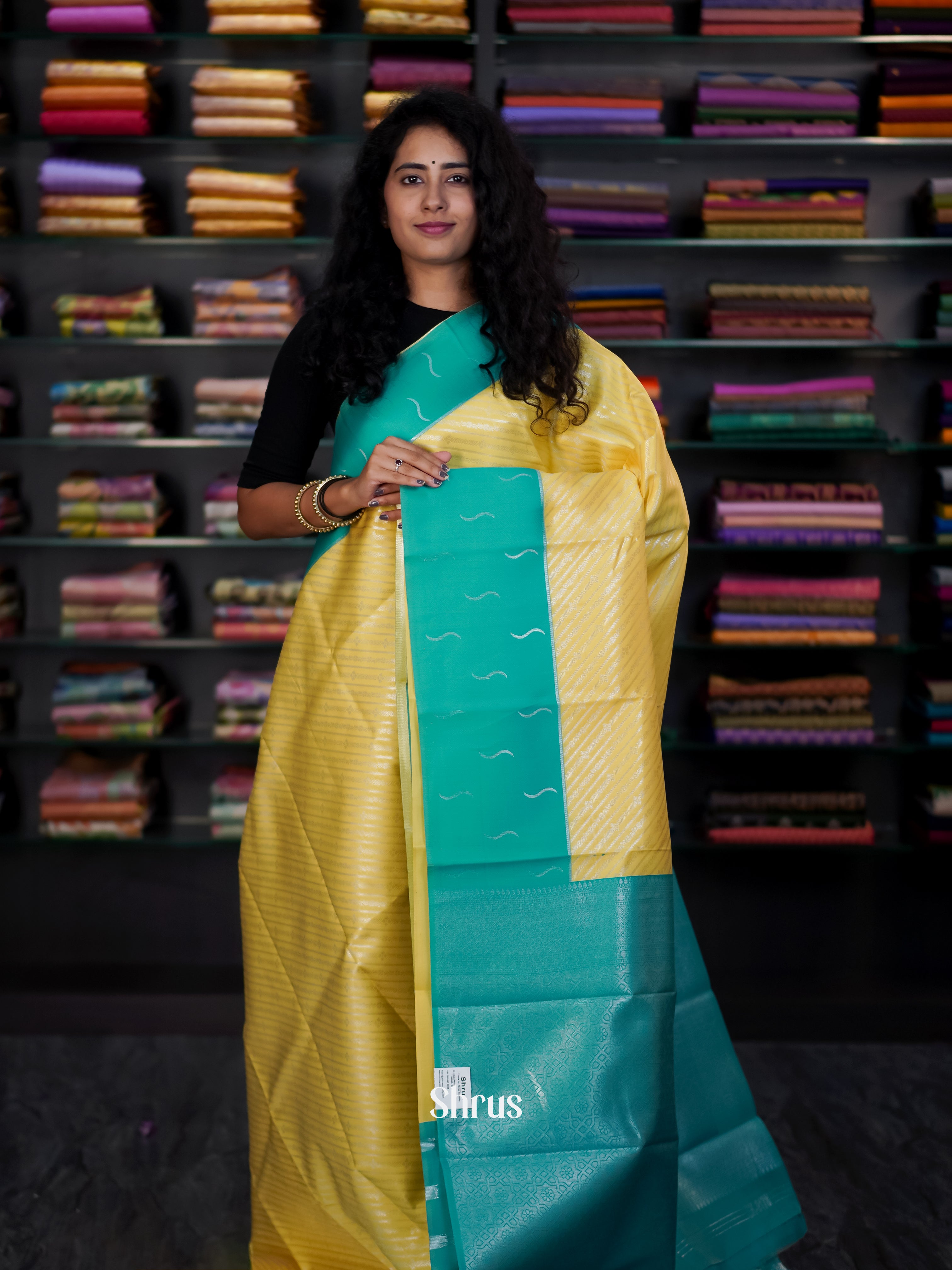 Yellow & Green - Semi Arani Silk Saree - Shop on Shrus.com
