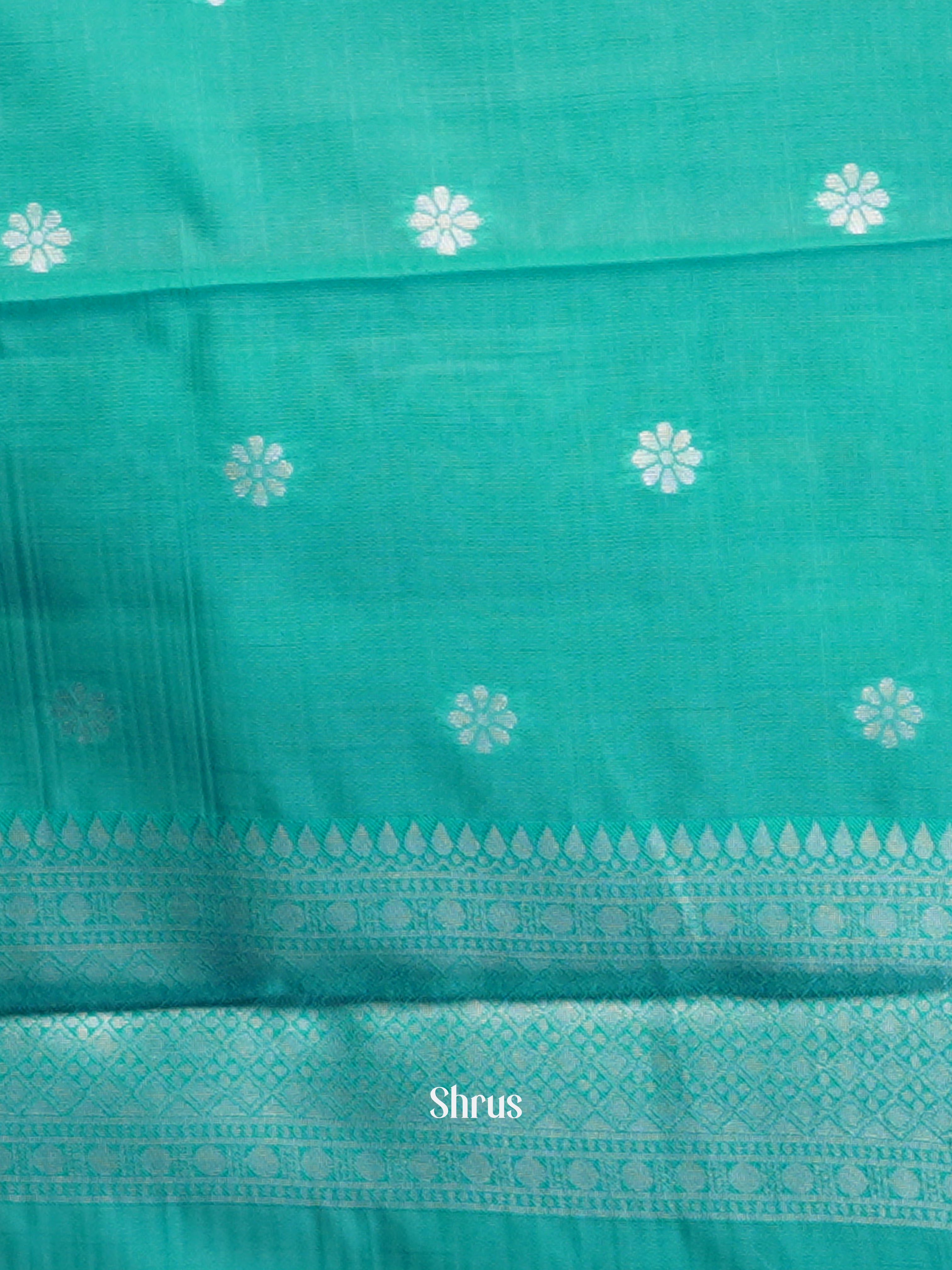 Cream & Teal - Semi Arani Silk Saree - Shop on Shrus.com