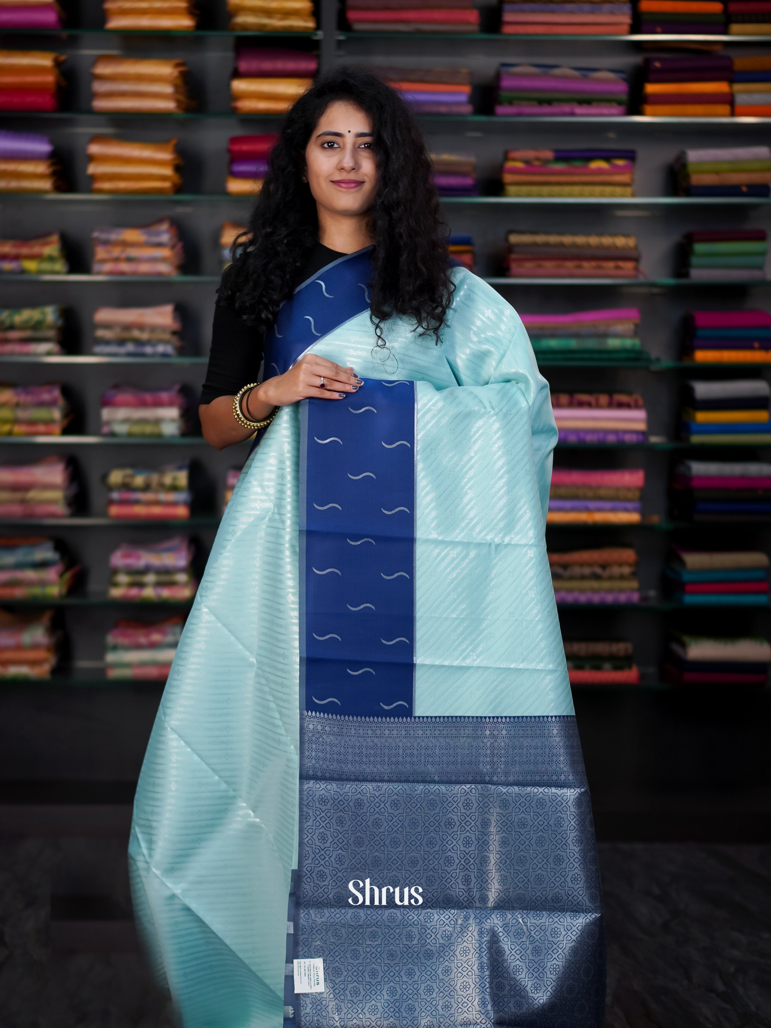 Teal & Blue - Semi Arani Silk Saree - Shop on Shrus.com