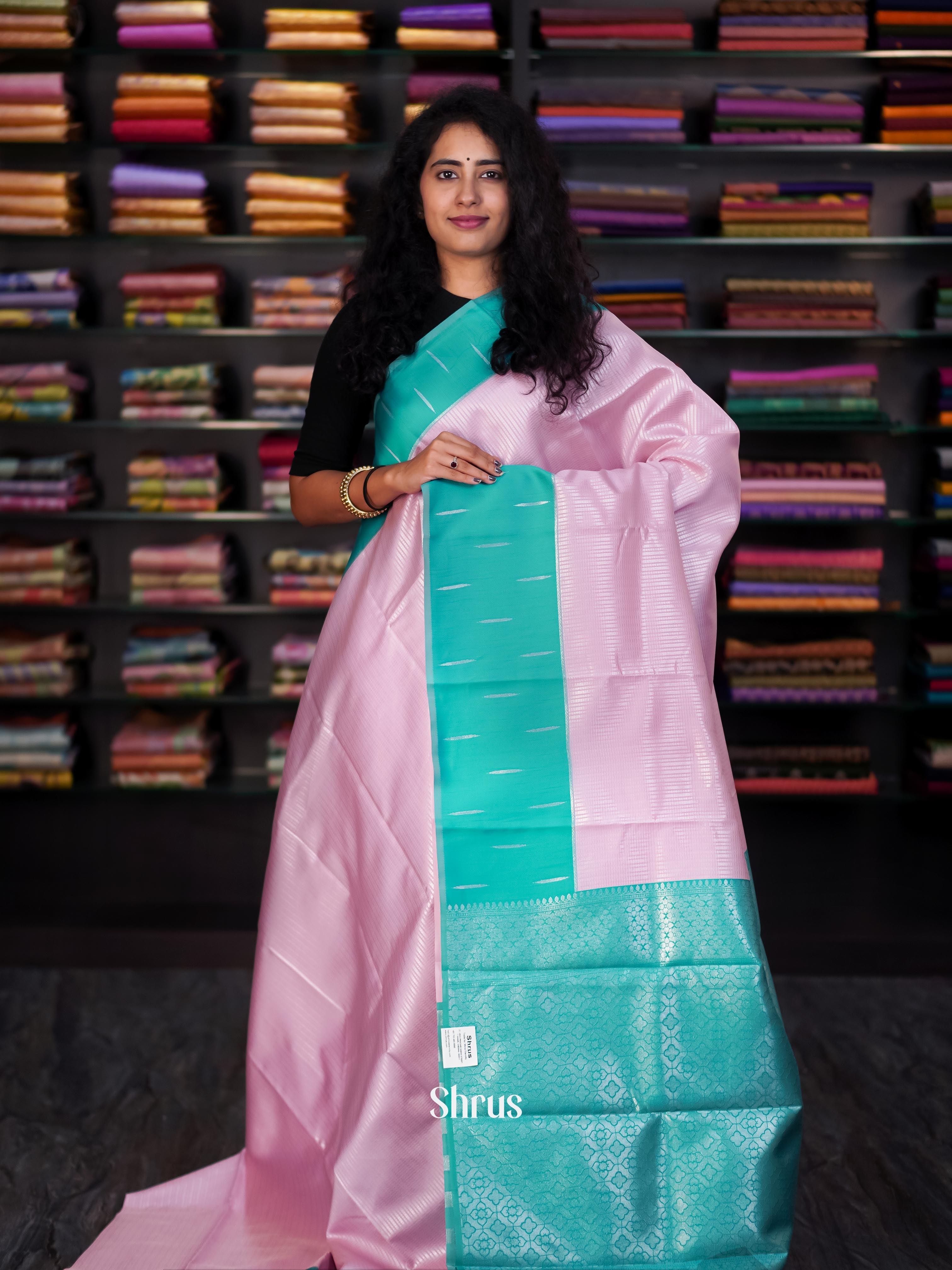 Pink & Teal - Semi Arani Silk Saree - Shop on Shrus.com