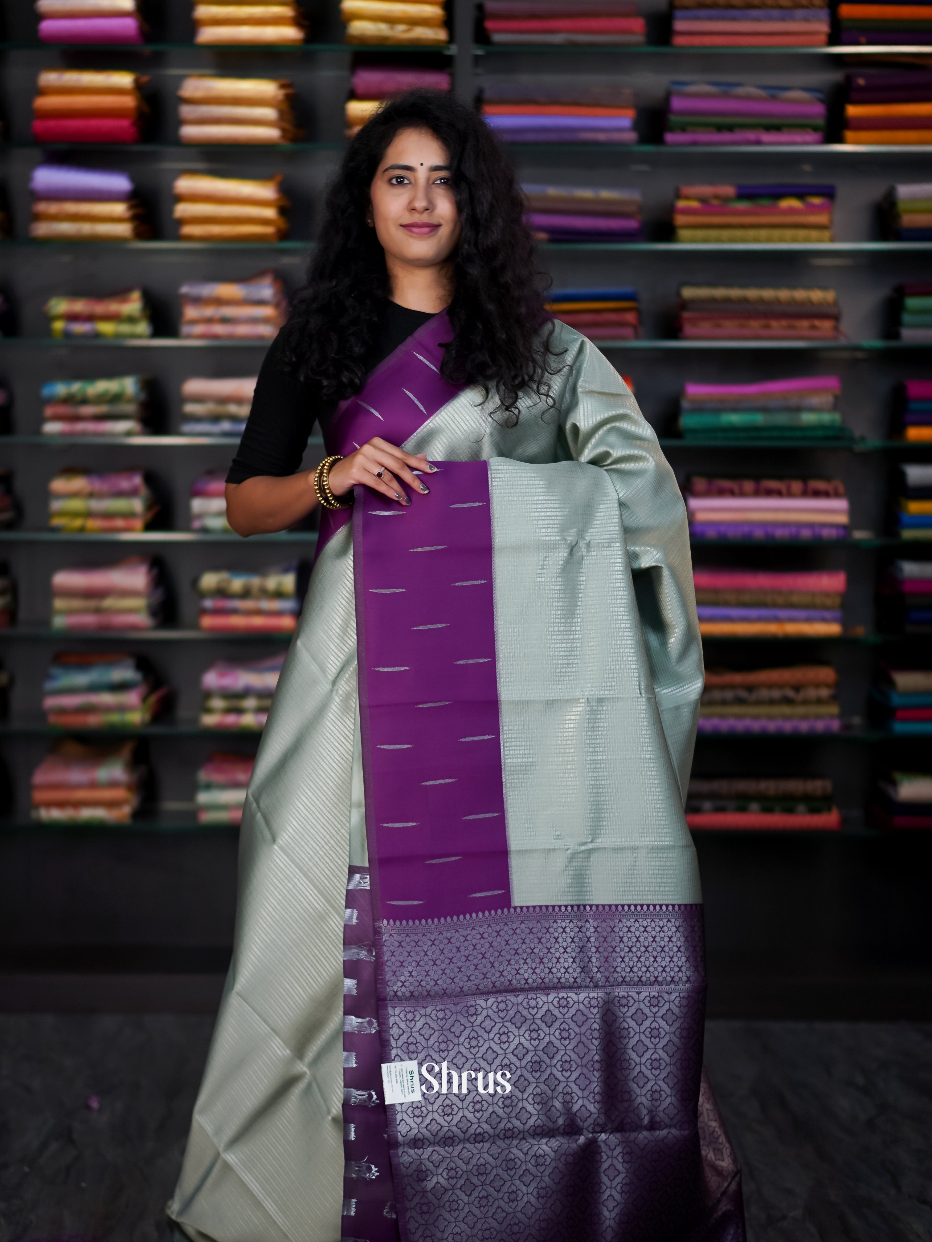 Grey & Purple- Semi Arani Silk Saree - Shop on Shrus.com