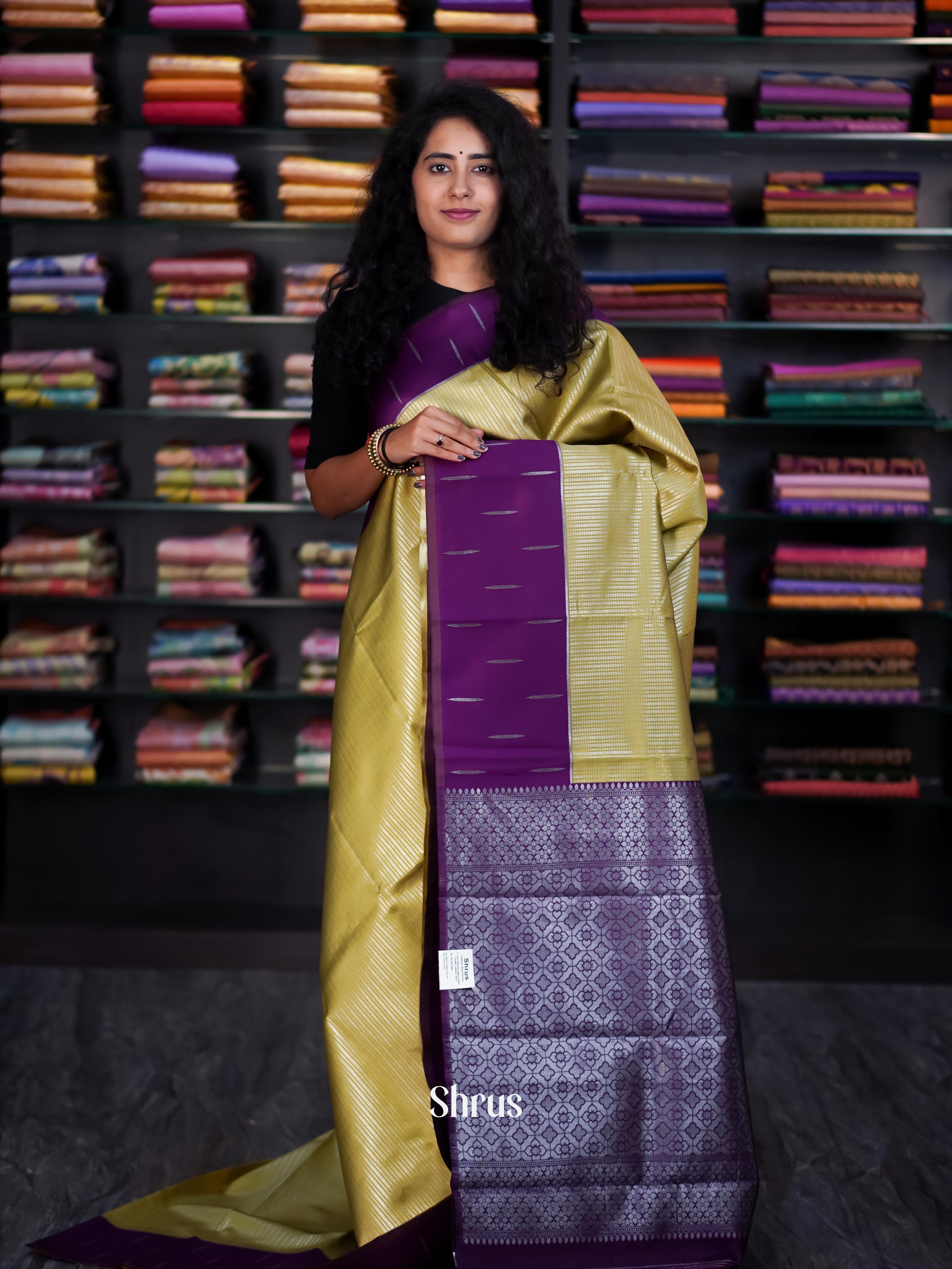 Green & Purple - Semi Arani Silk Saree - Shop on Shrus.com