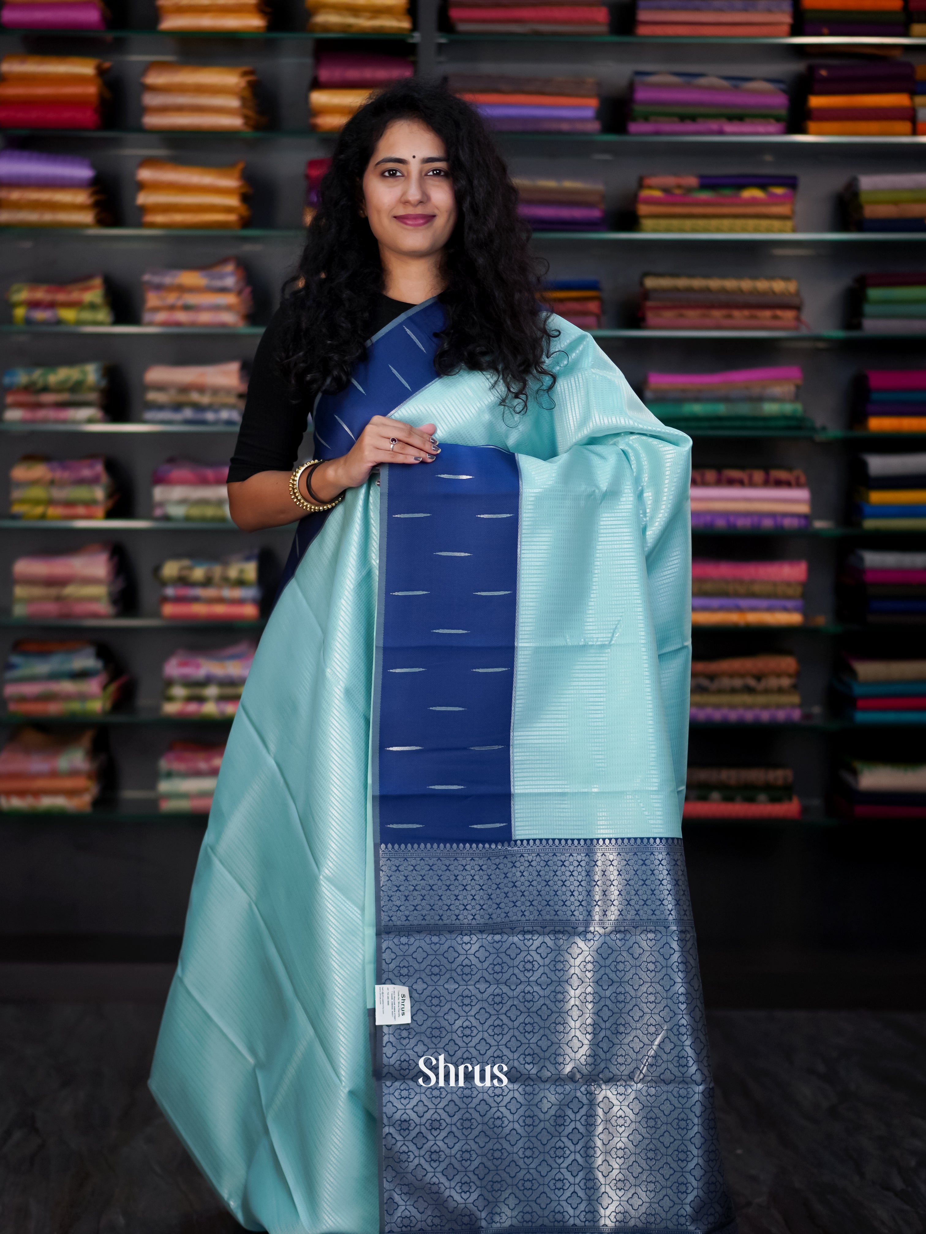 Teal & Blue- Semi Arani Silk Saree - Shop on Shrus.com