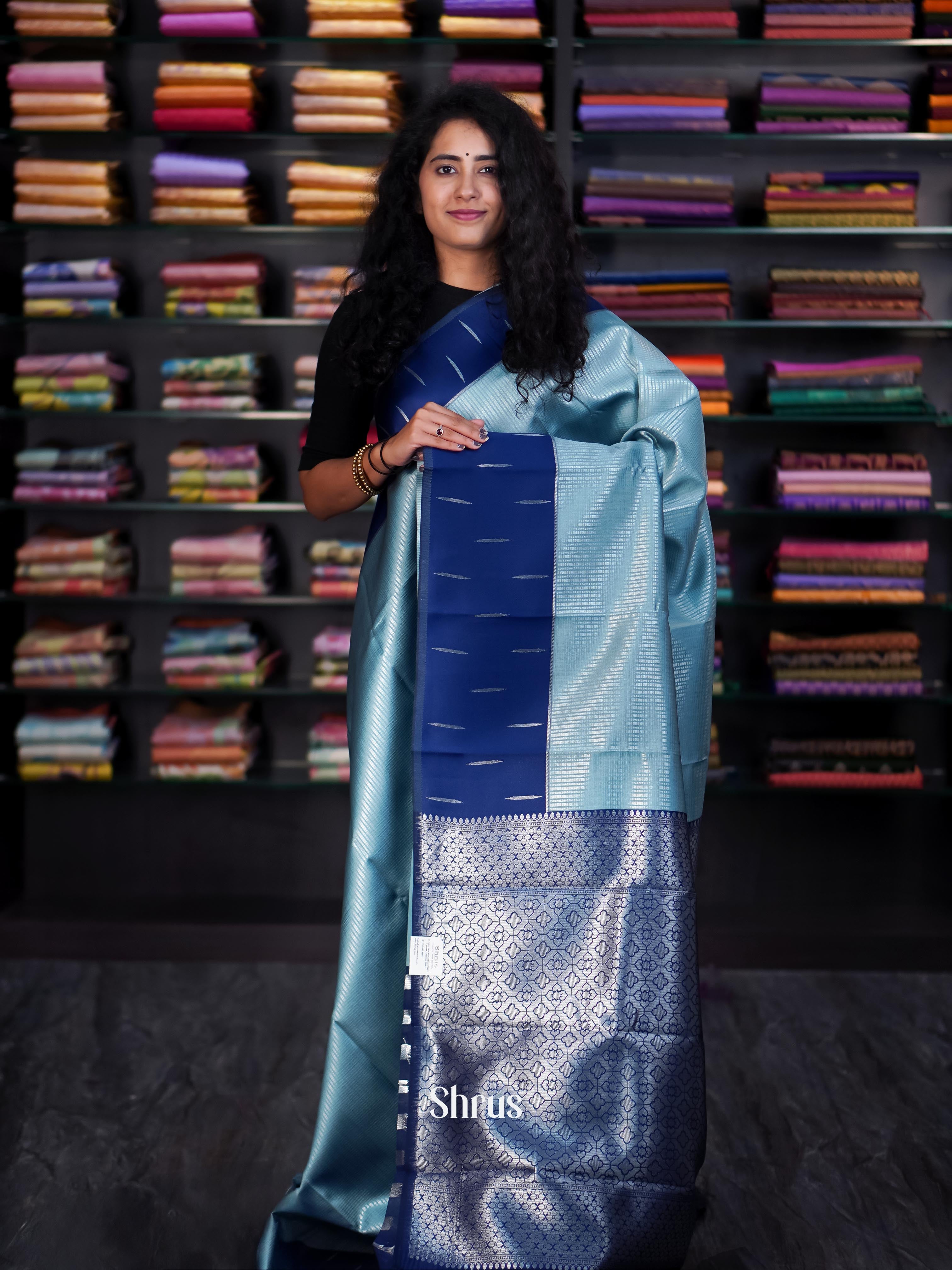 Teal & Blue - Semi Arani Silk Saree - Shop on Shrus.com