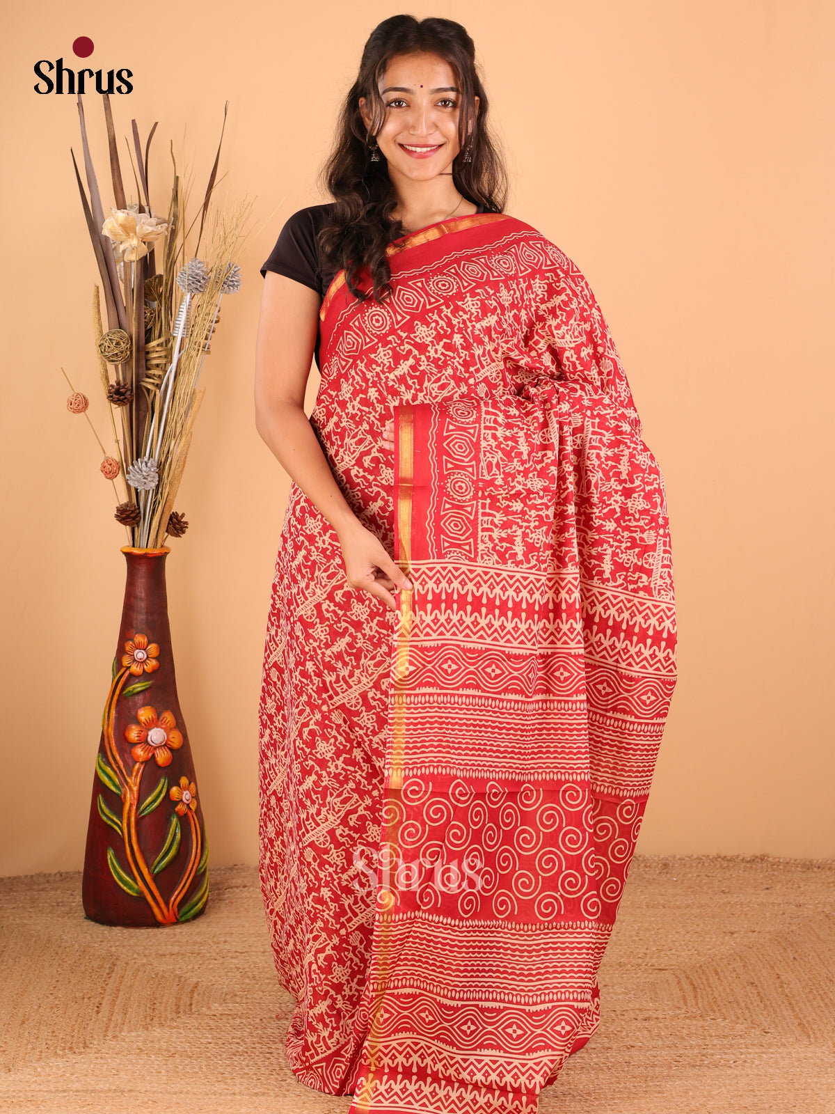 Maroon - Semi Chanderi - CIS06017 - Shop on Shrus.com