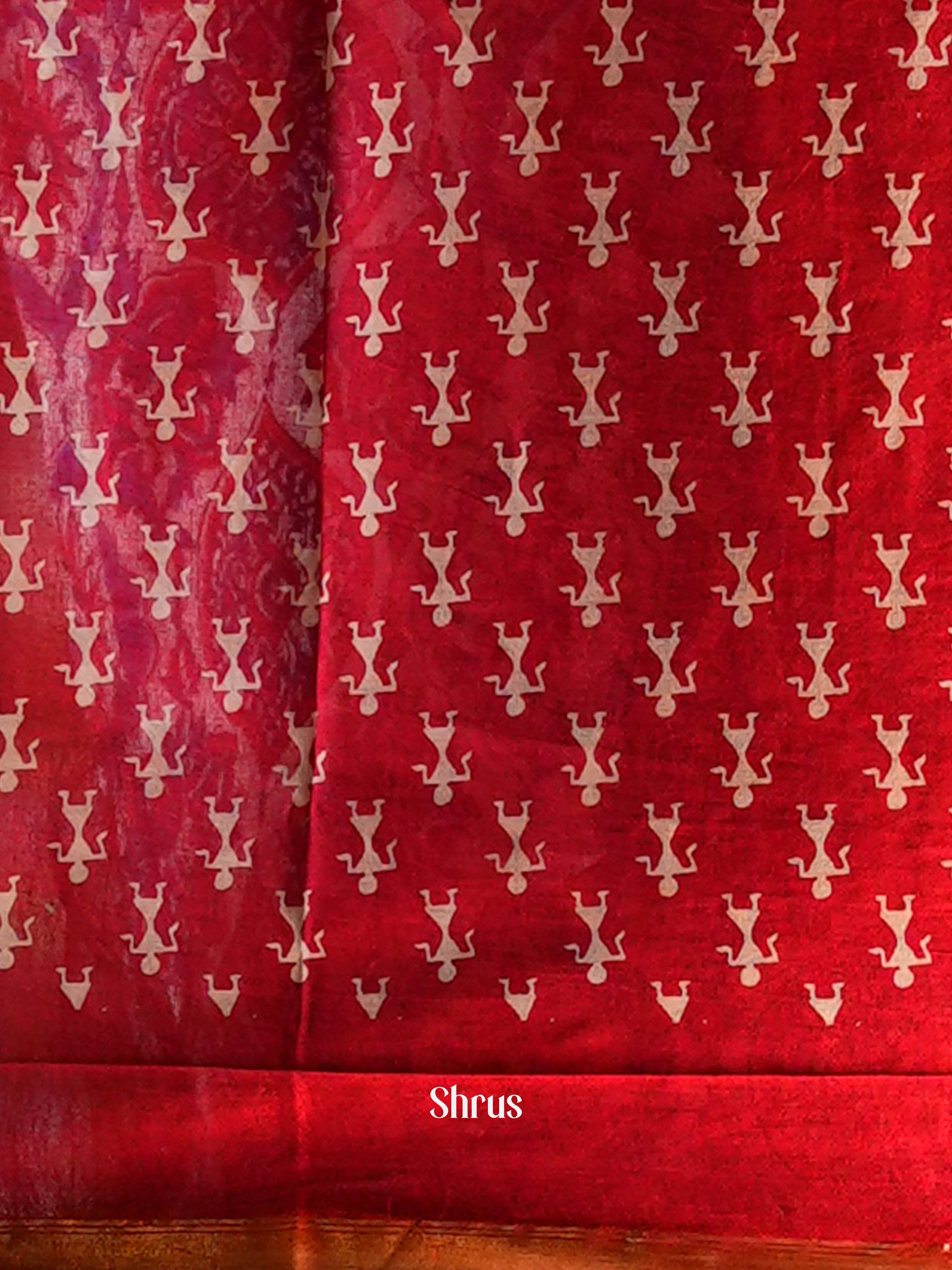 Red - Semi Chanderi Saree - Shop on Shrus.com