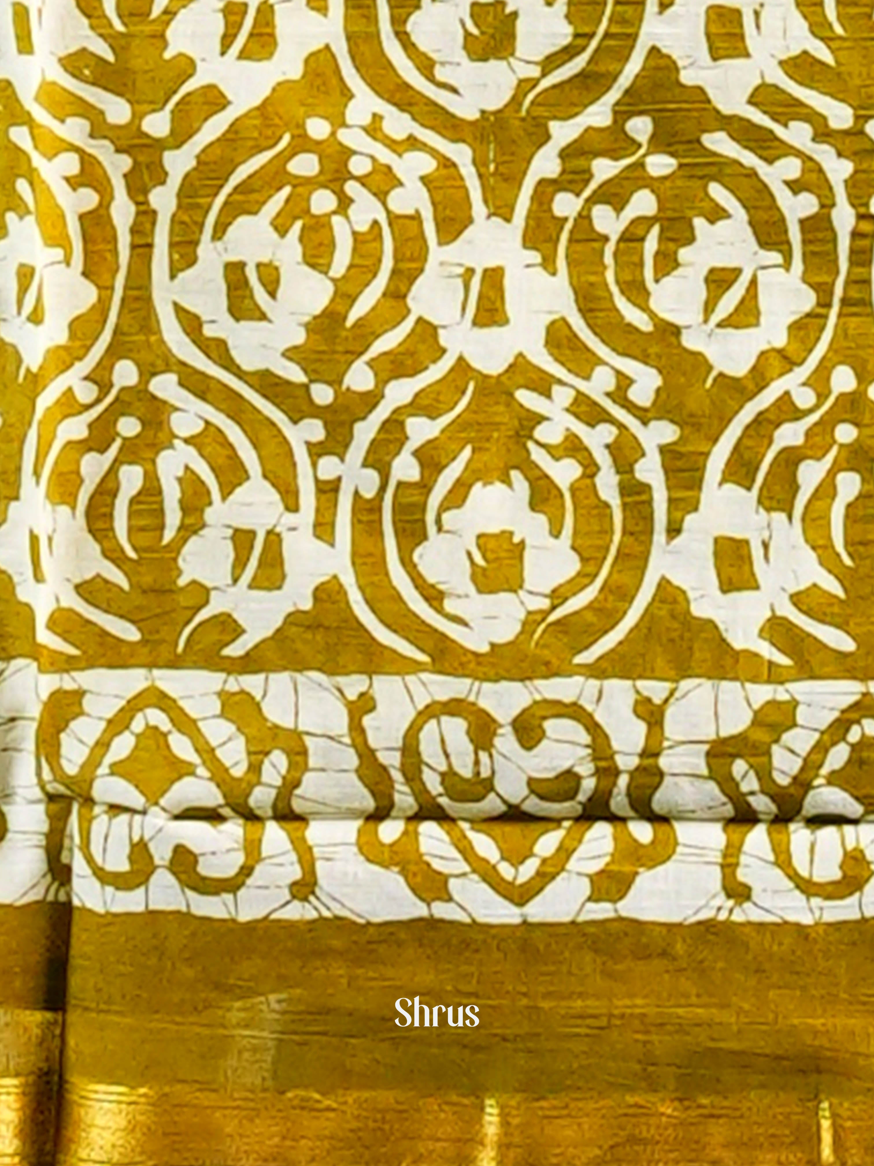 Creamy Green - Semi Chanderi Saree - Shop on Shrus.com