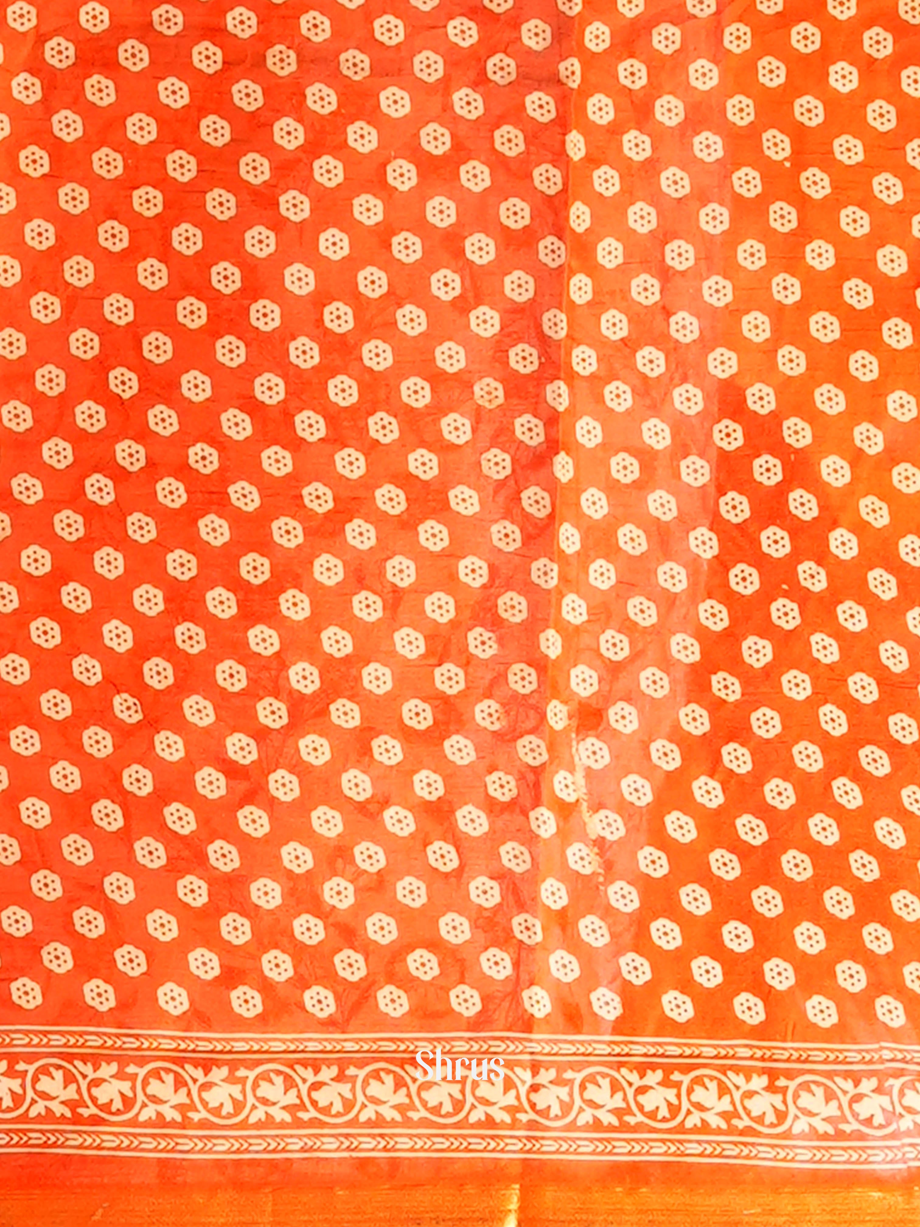 Creamy Orange - Semi Chanderi Saree - Shop on Shrus.com