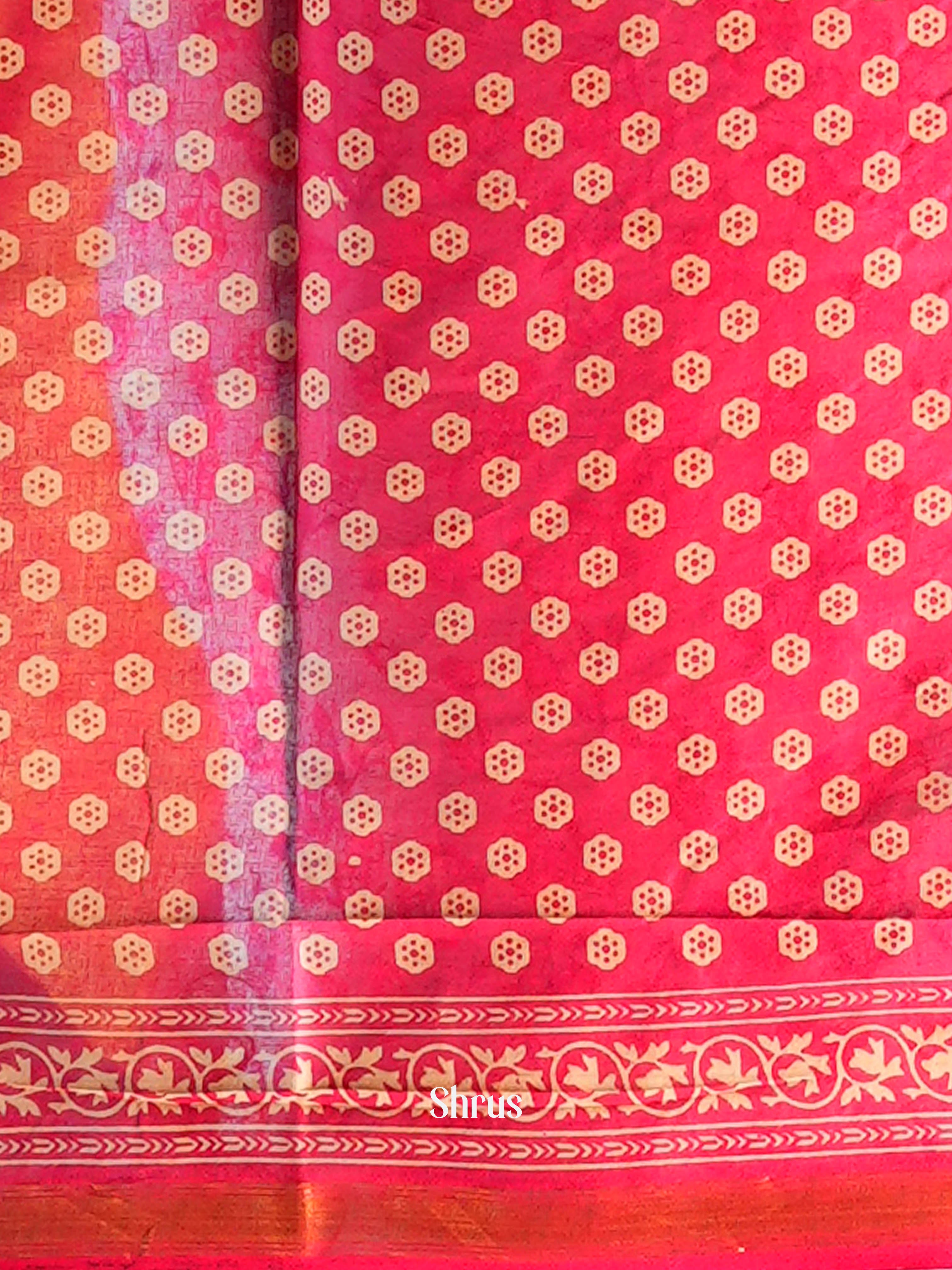 Dark Creamy & pink - Semi Chanderi Saree - Shop on Shrus.com