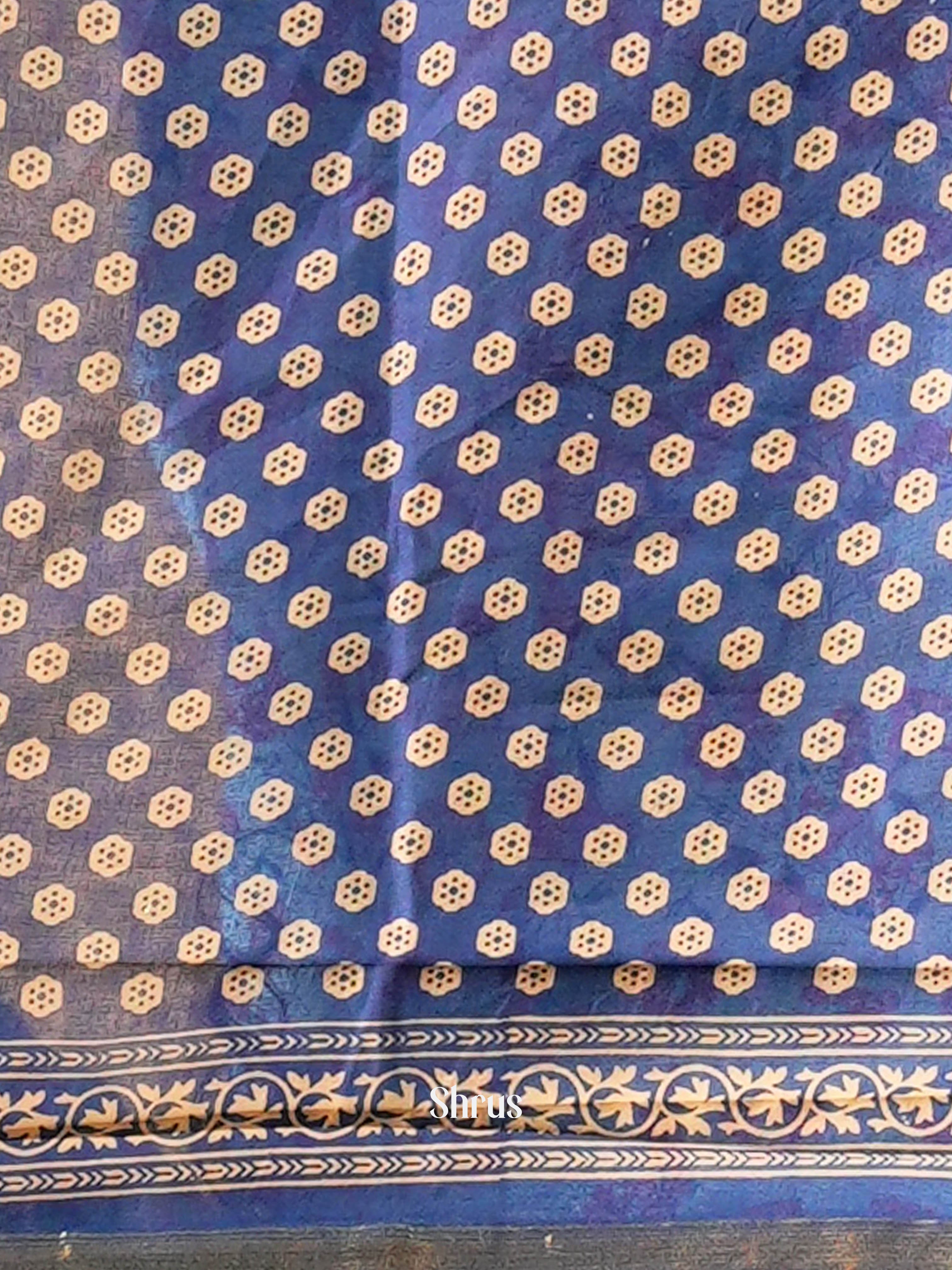 Dark Cream & Blue - Semi Chanderi Saree - Shop on Shrus.com