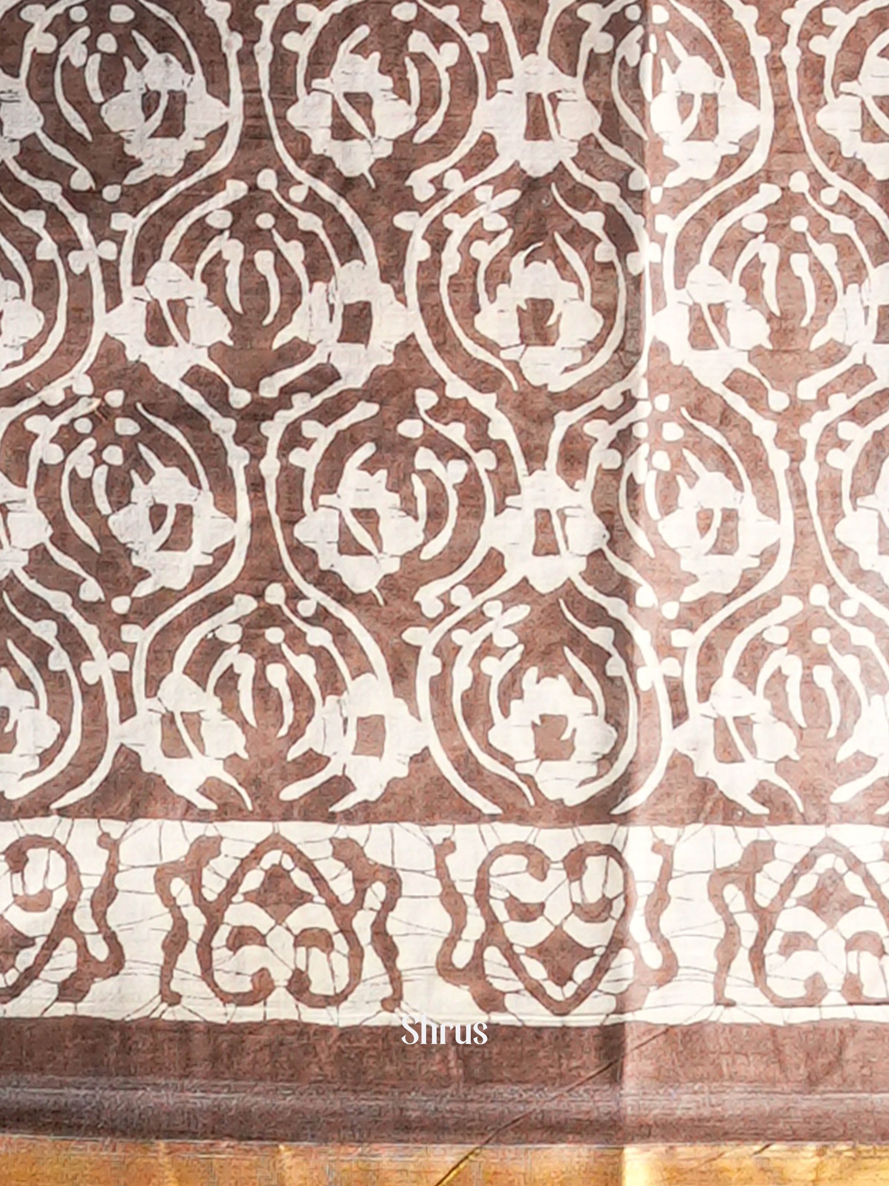 Cream & Brown - Semi Chanderi Saree - Shop on Shrus.com