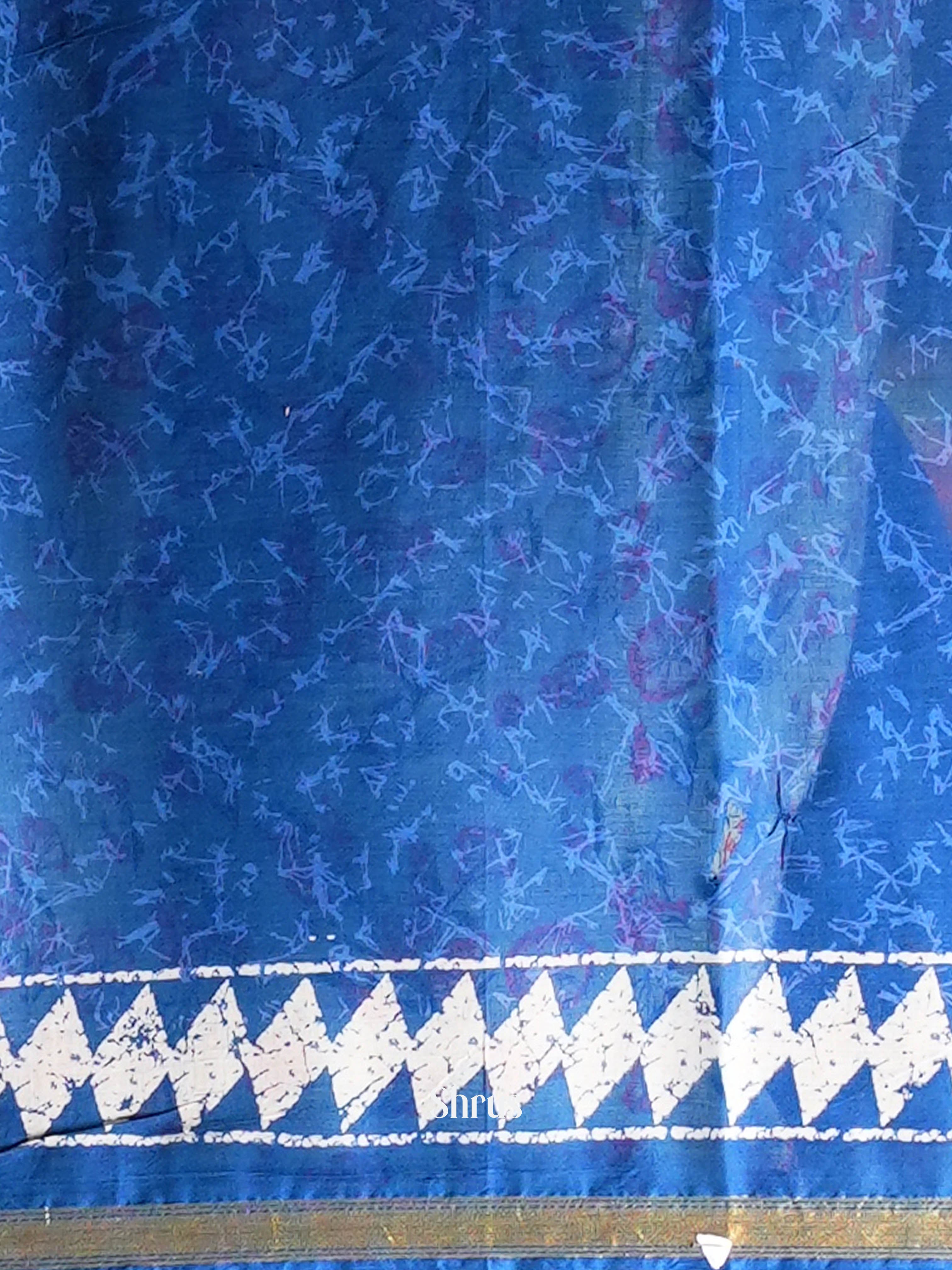 Blue & Cream - Semi Chanderi Saree - Shop on Shrus.com