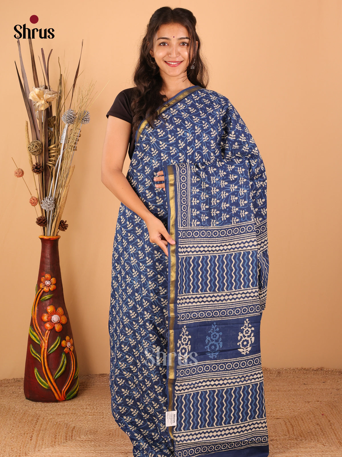 Indigo Blue - Semi Chanderi - CIS06036 - Shop on Shrus.com