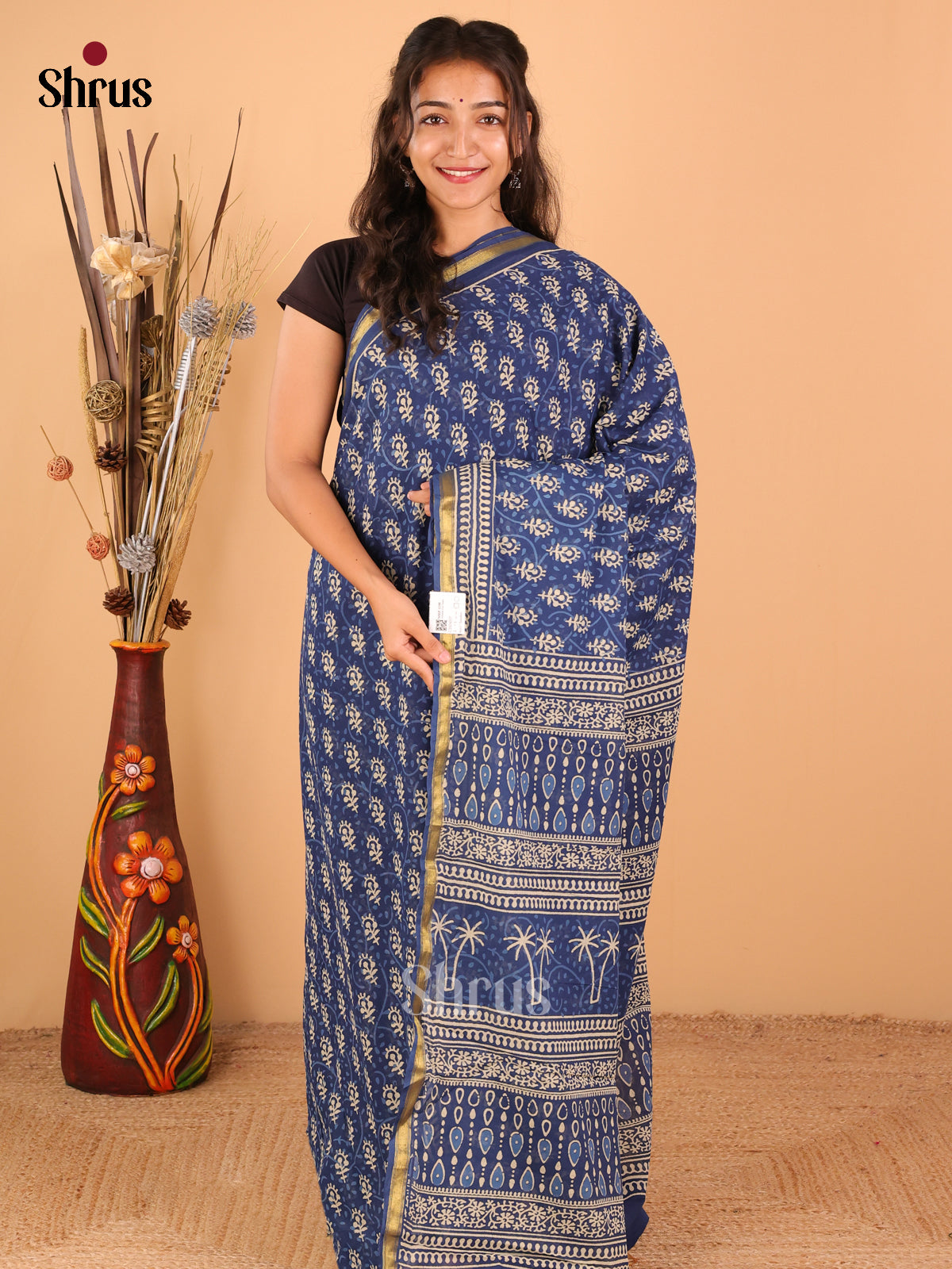 Indigo Blue - Semi Chanderi - CIS06037 - Shop on Shrus.com