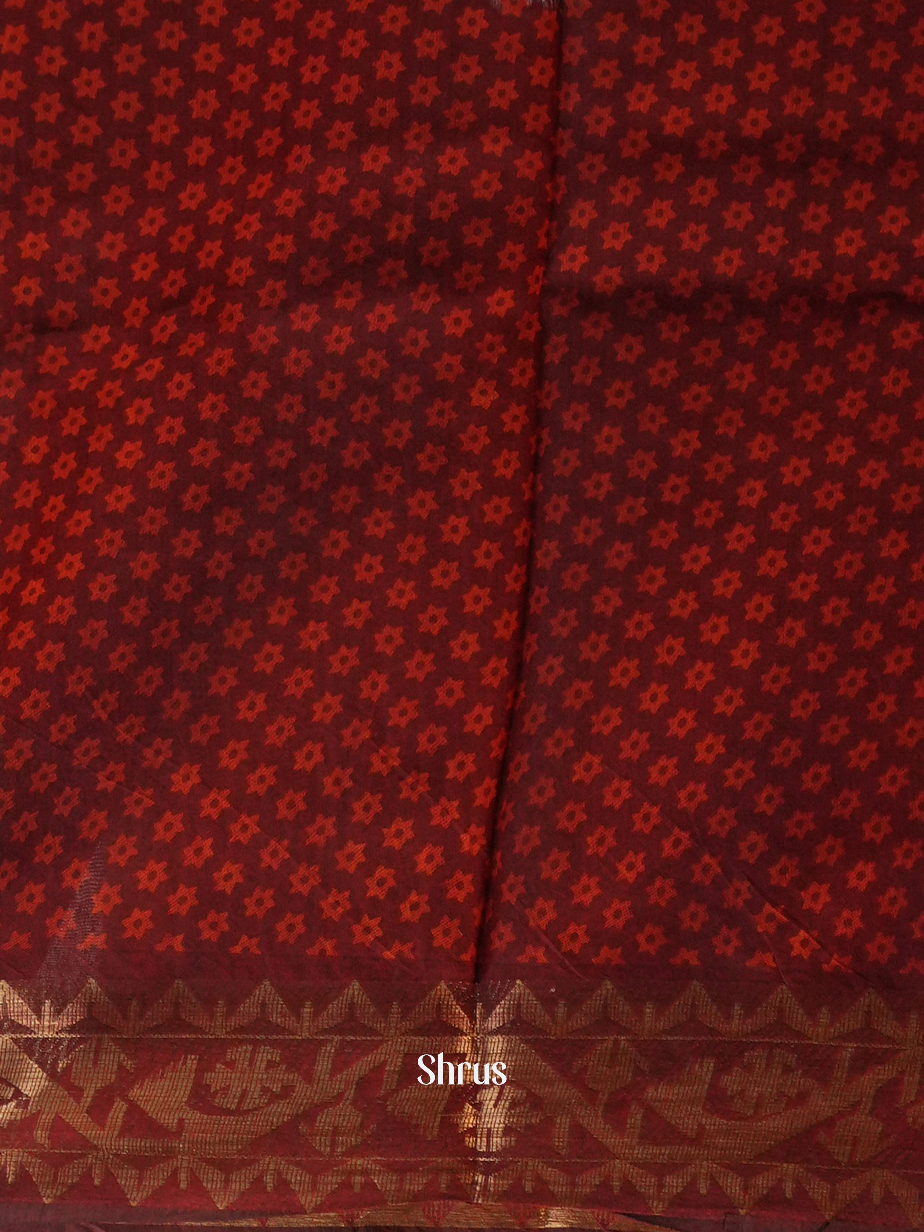 Grey & Maroon - Semi Chanderi Saree - Shop on Shrus.com