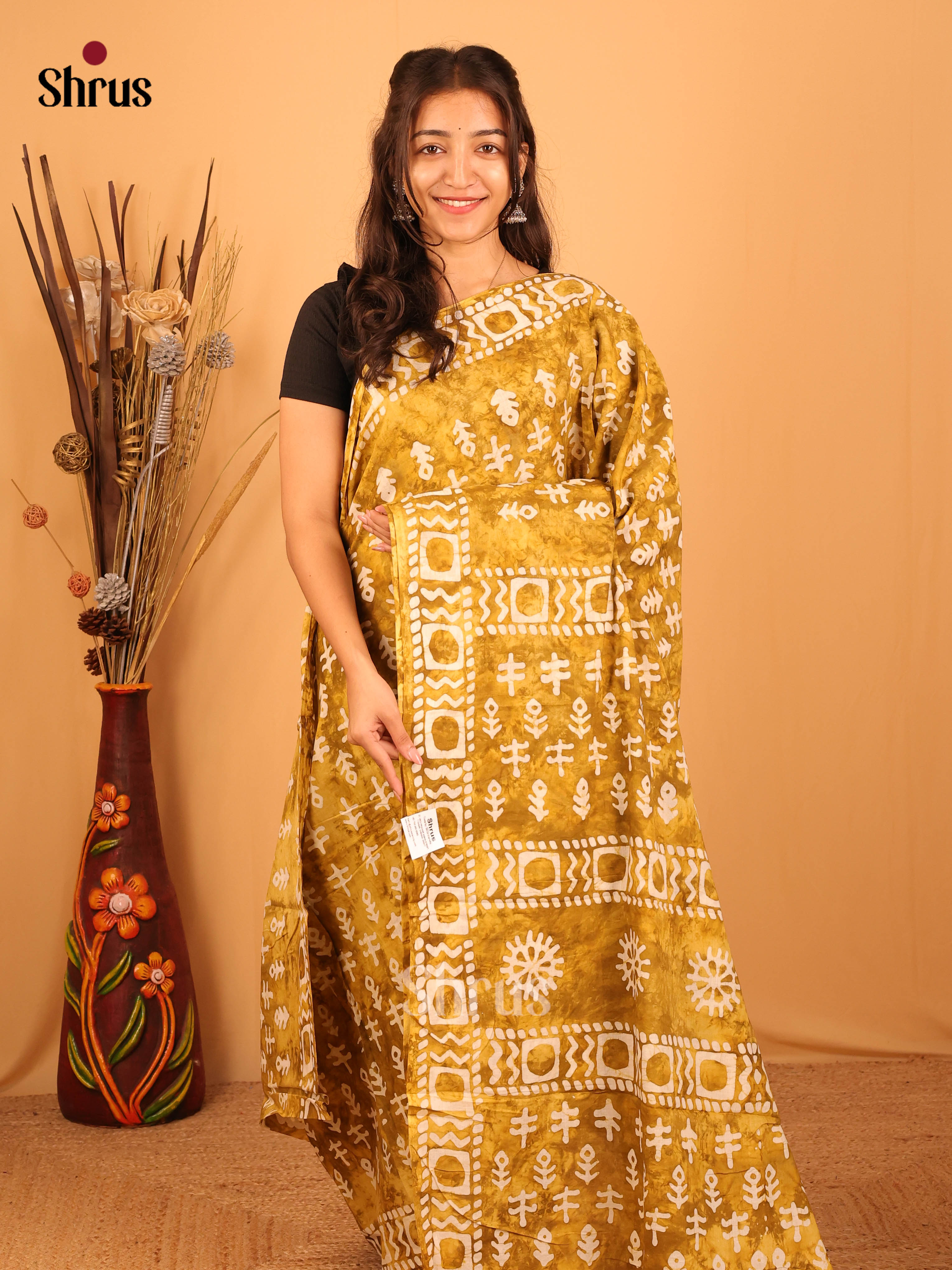 Mustard - Jaipur cotton Saree - Shop on Shrus.com