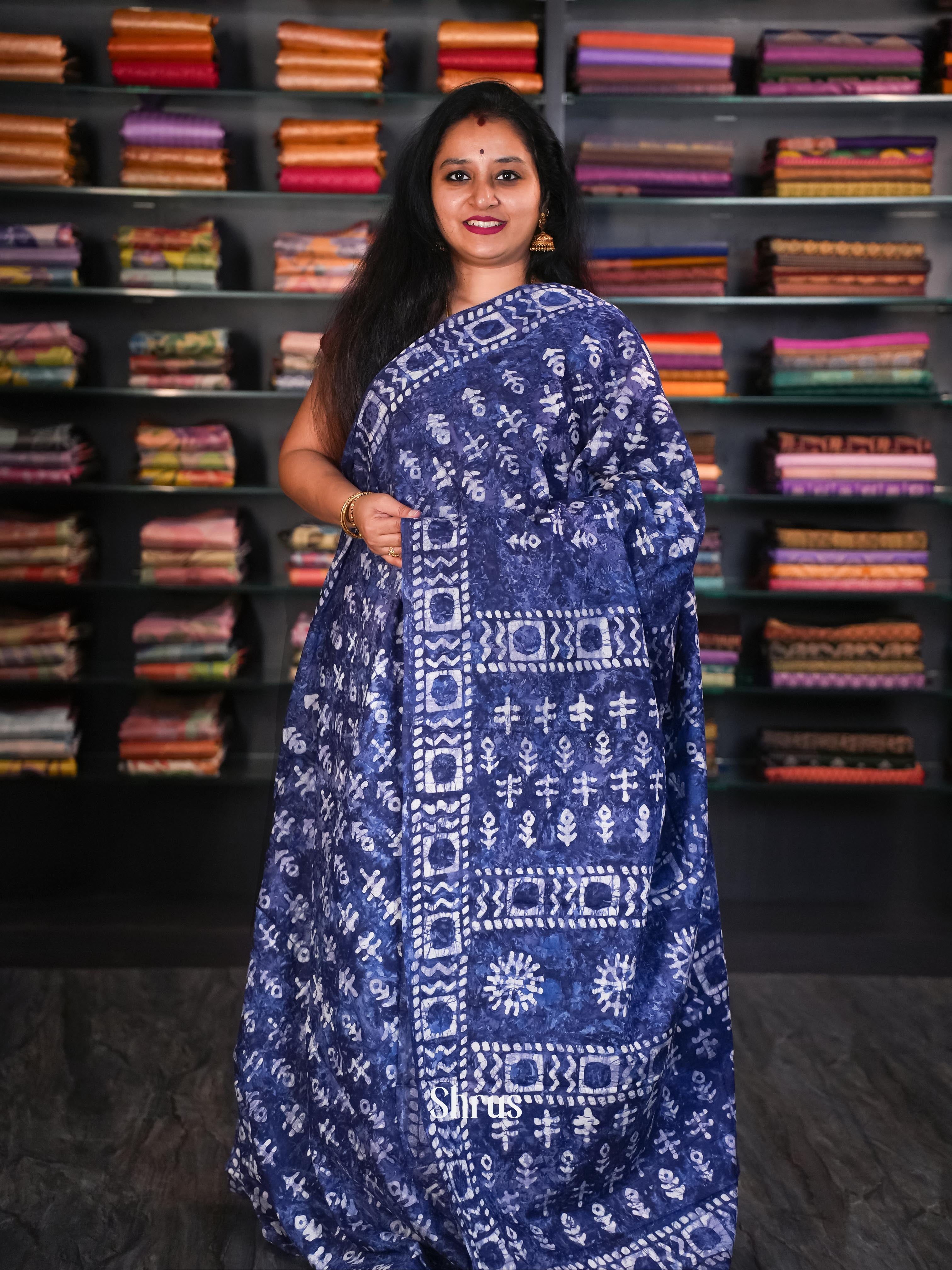 Blue - Jaipur cotton Saree - Shop on Shrus.com