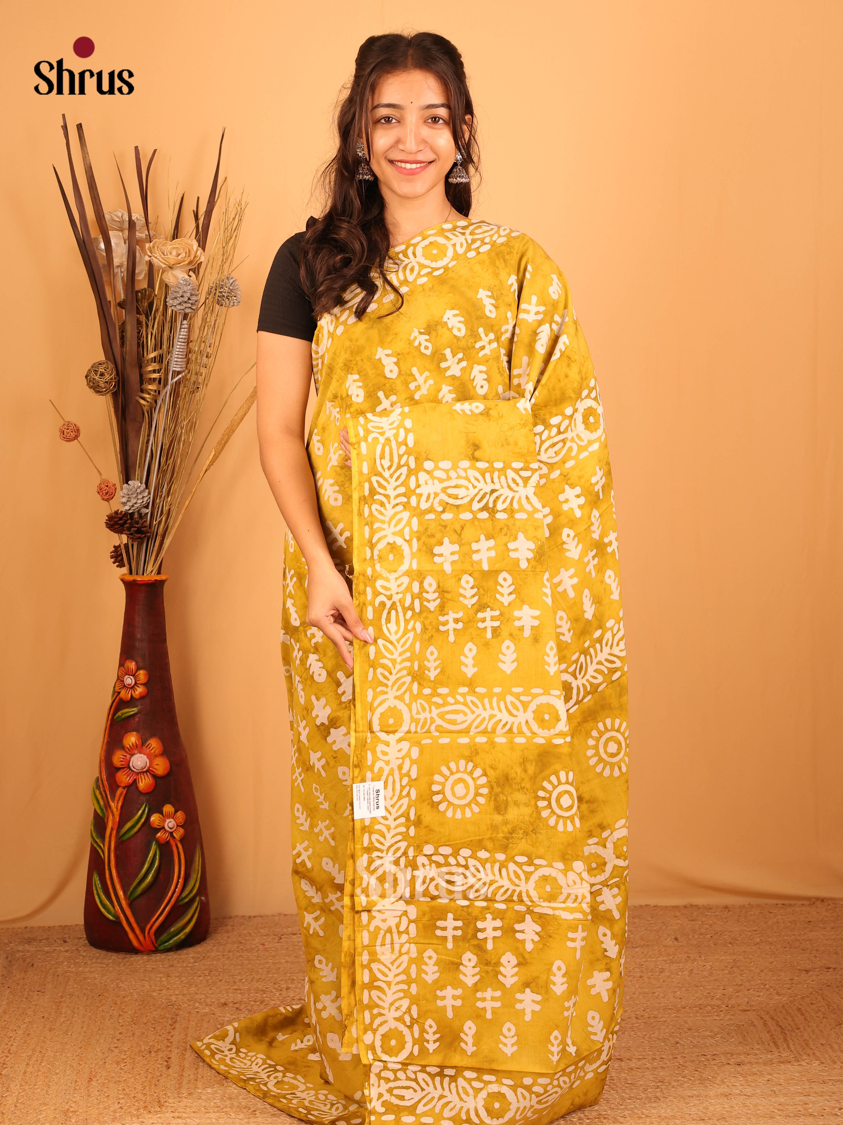 Mustard - Jaipur cotton Saree - Shop on Shrus.com