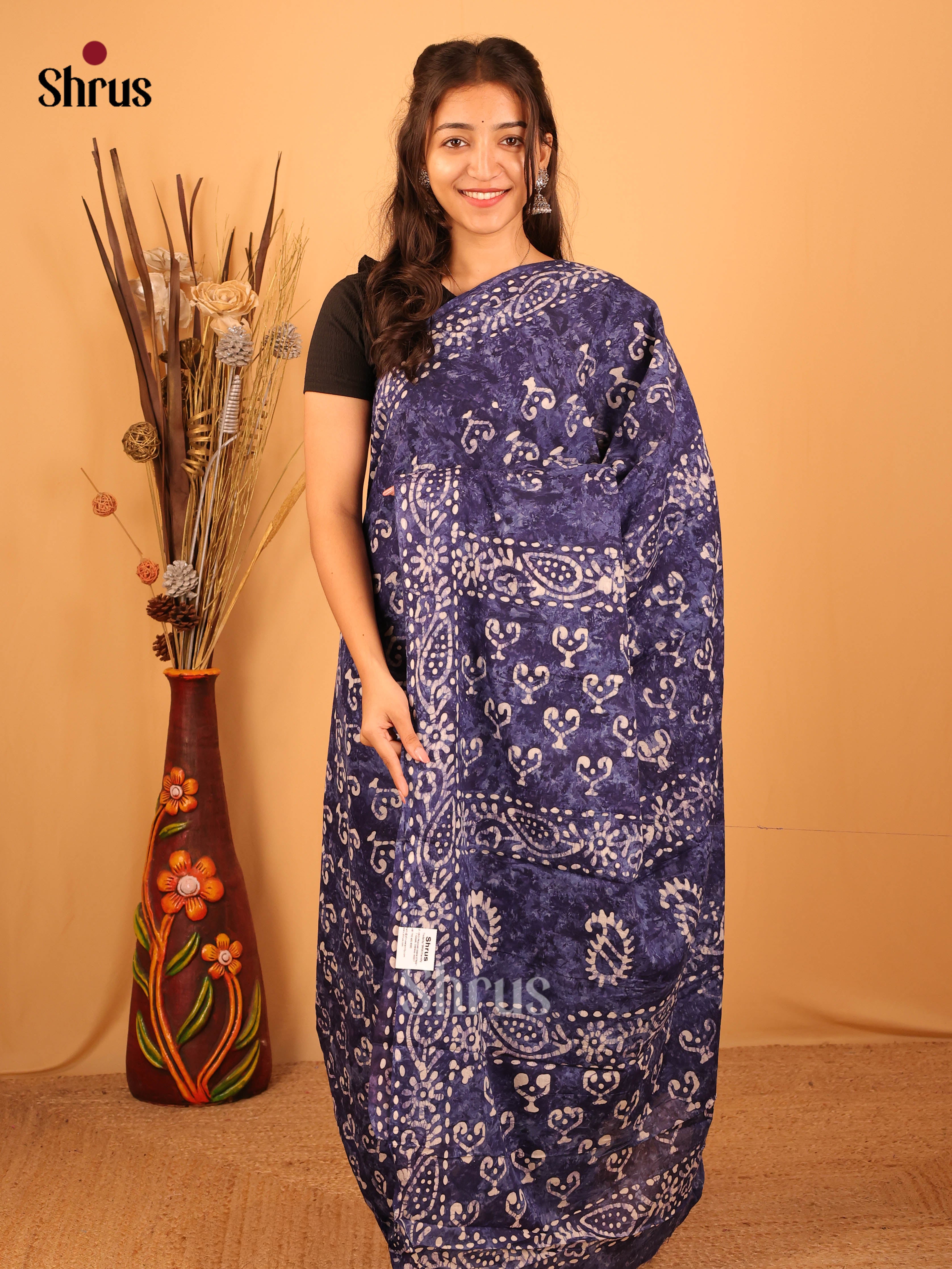 Blue - Jaipur cotton Saree - Shop on Shrus.com