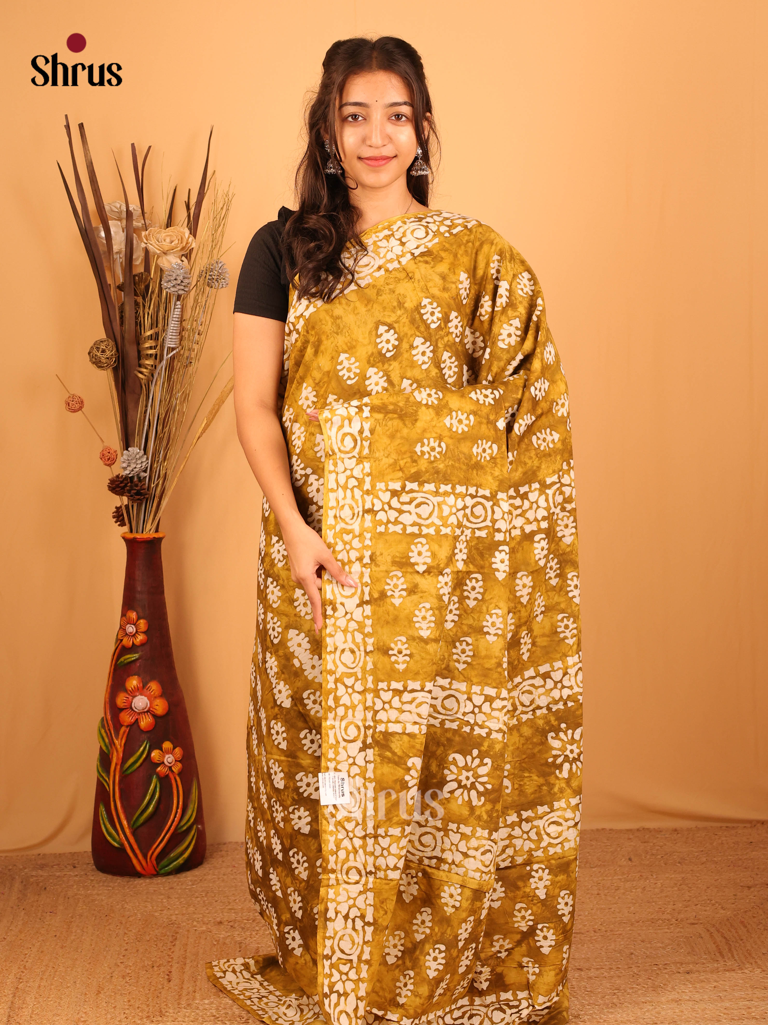Mustard - Jaipur cotton Saree - Shop on Shrus.com