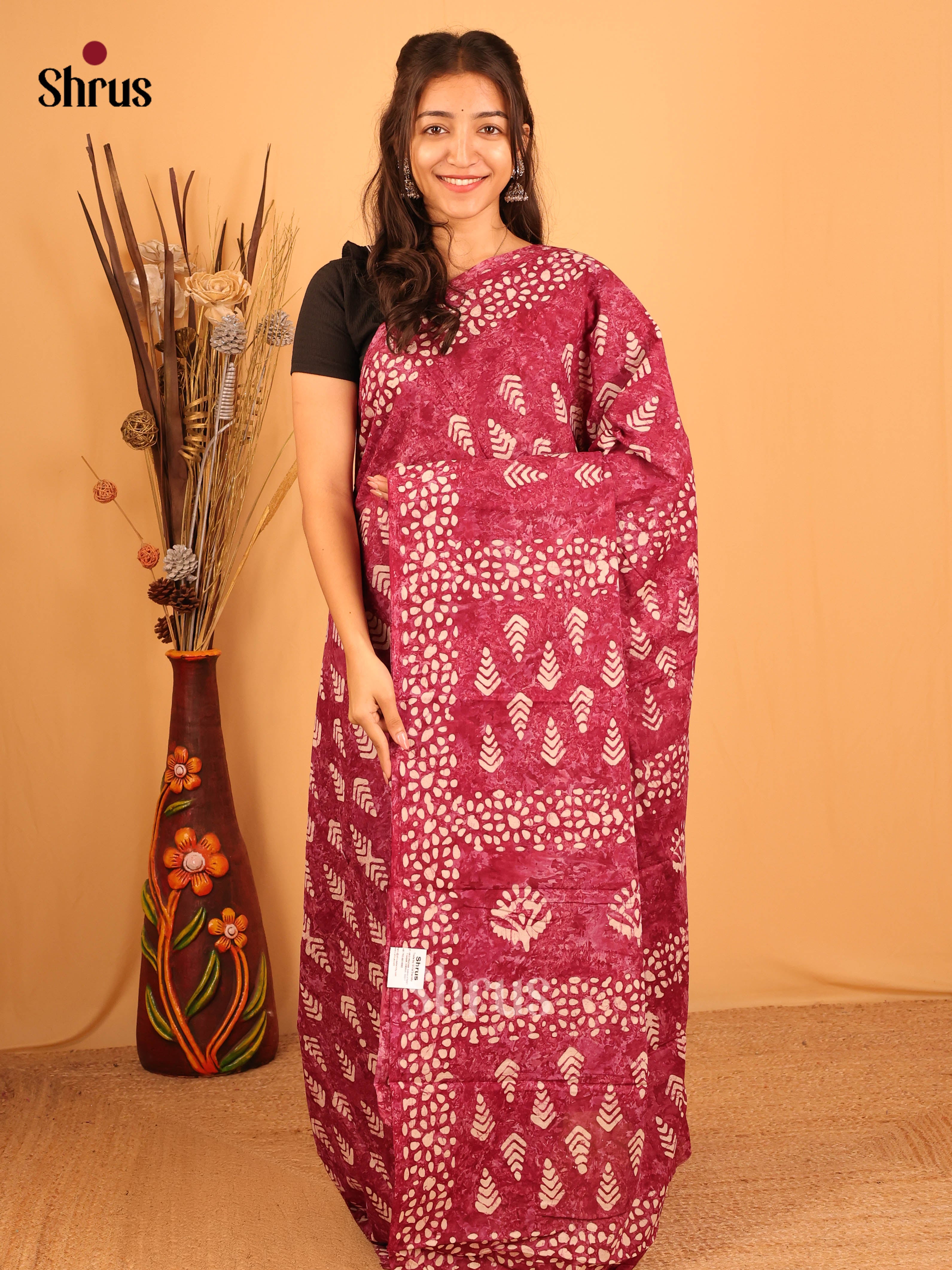 Maroon - Jaipur cotton Saree - Shop on Shrus.com