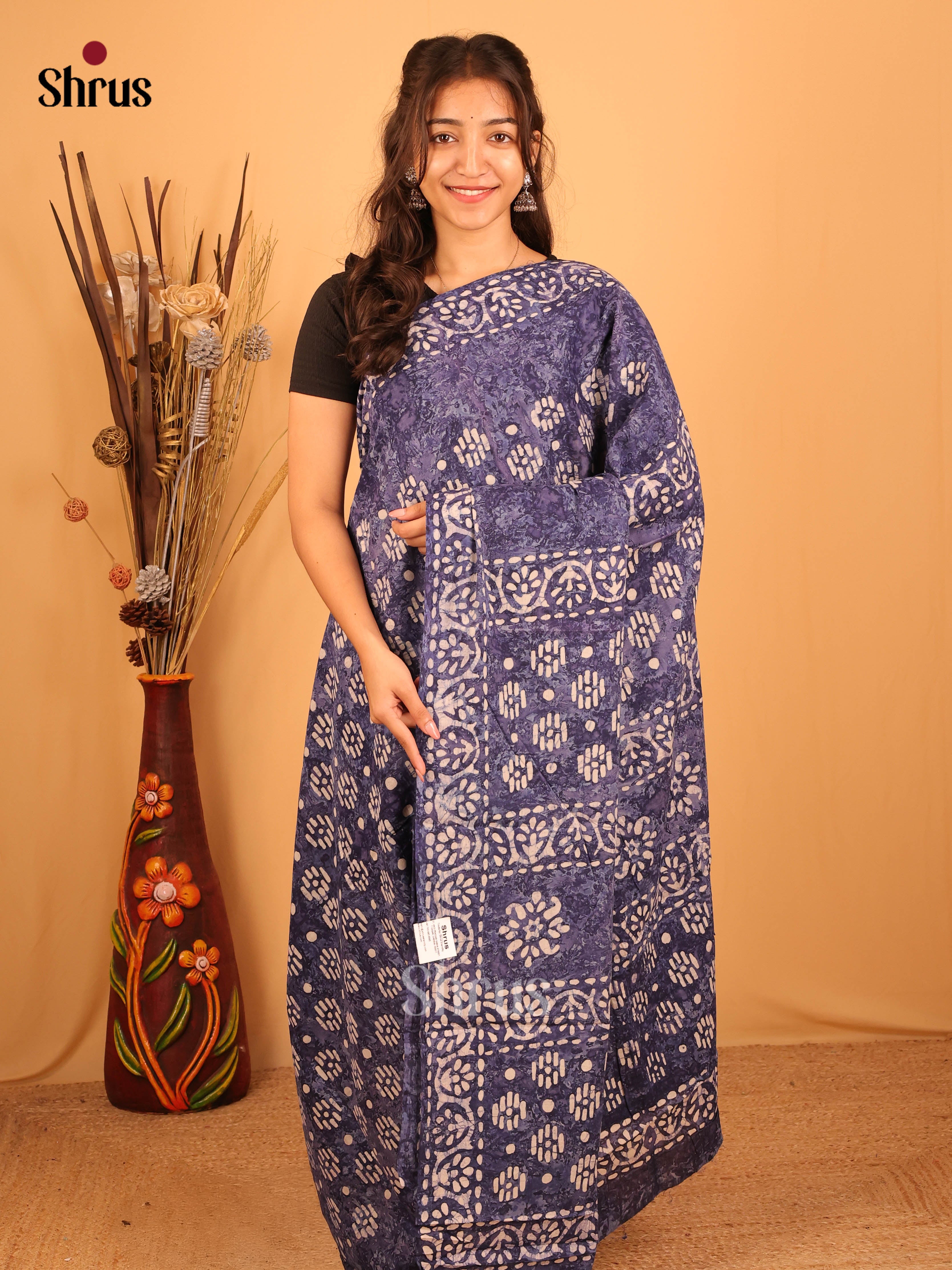 Blue - Jaipur cotton Saree - Shop on Shrus.com