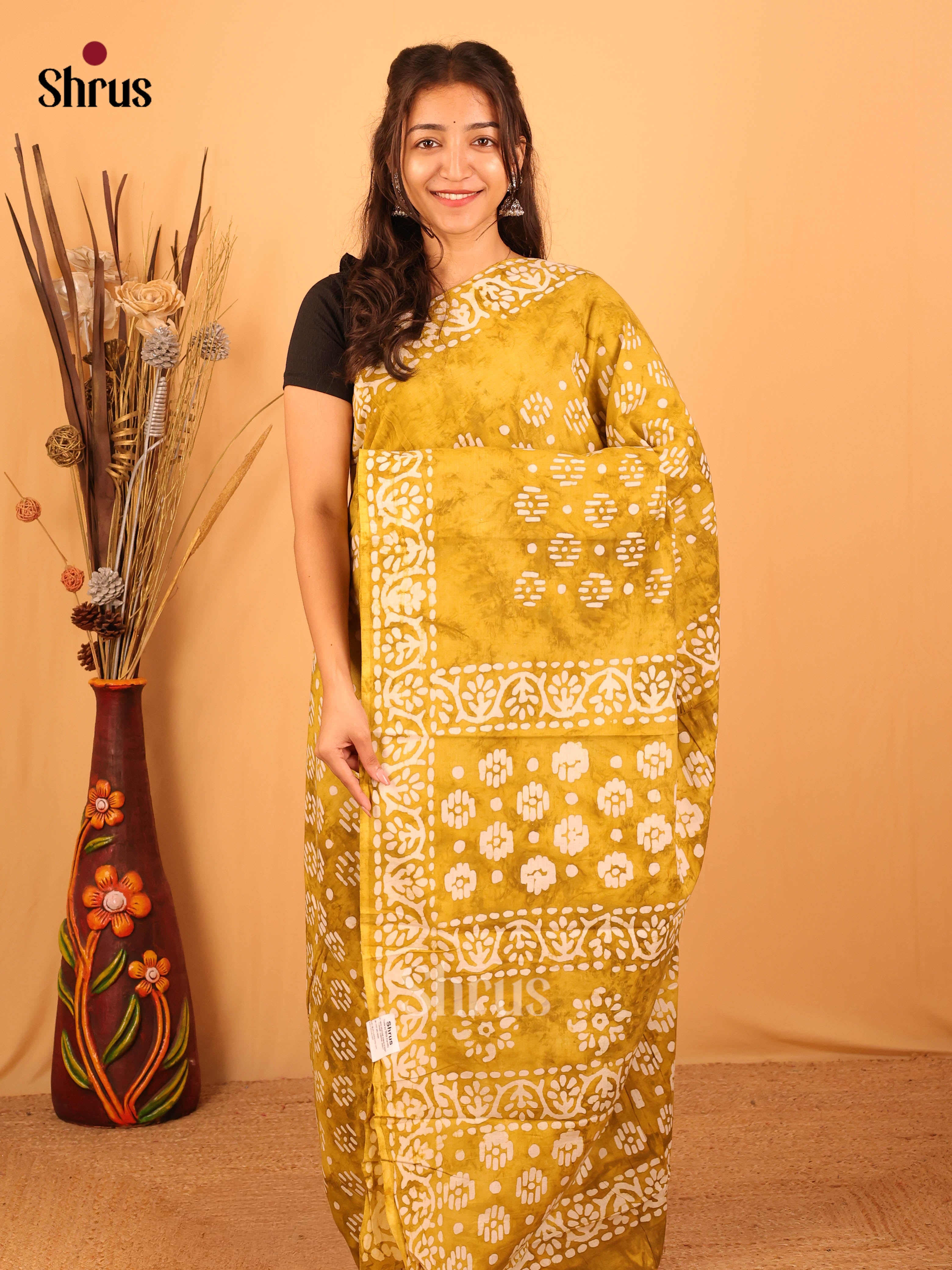 Mustard - Jaipur cotton Saree - Shop on Shrus.com