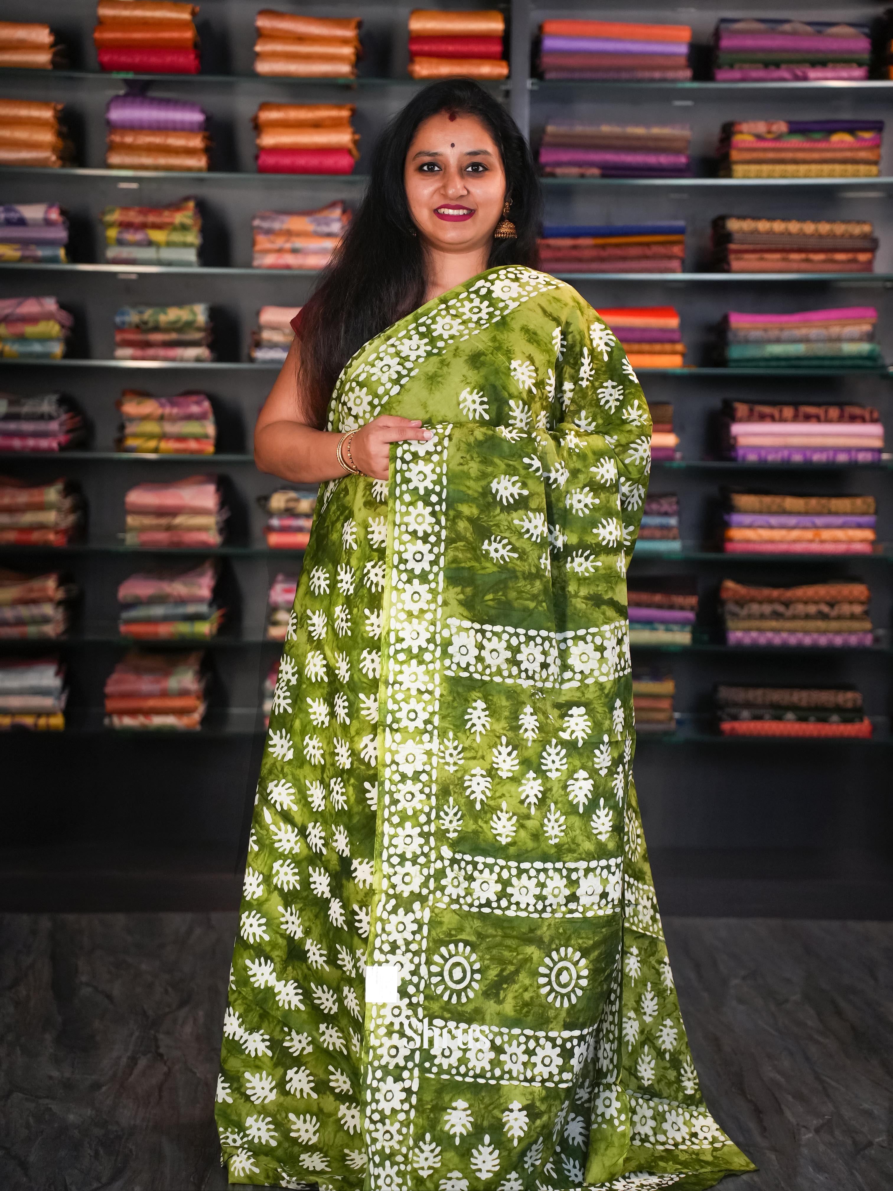 Pasi Green - Jaipur cotton Saree - Shop on Shrus.com