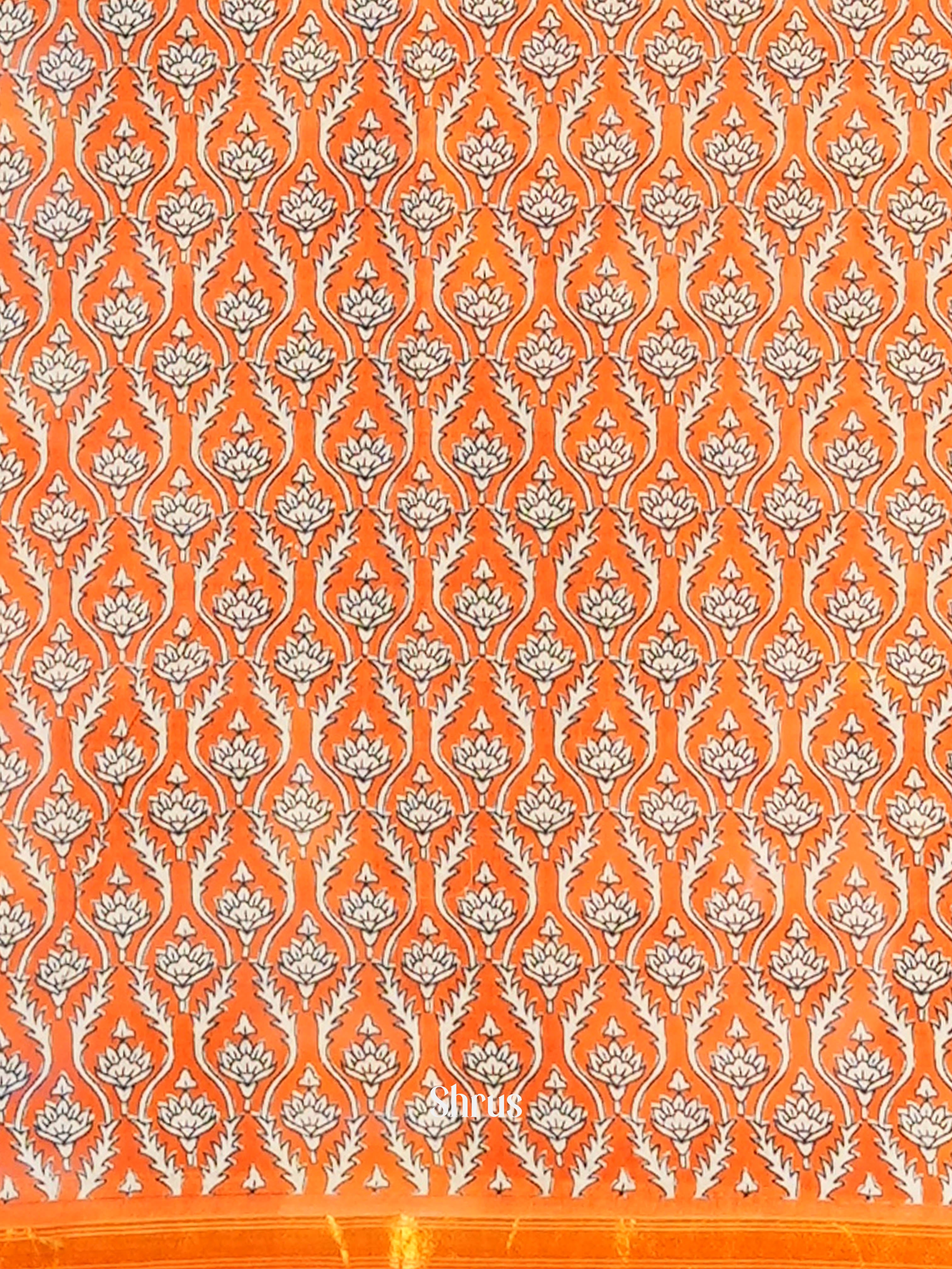 Peachy Orange - Semi Chanderi Saree - Shop on Shrus.com