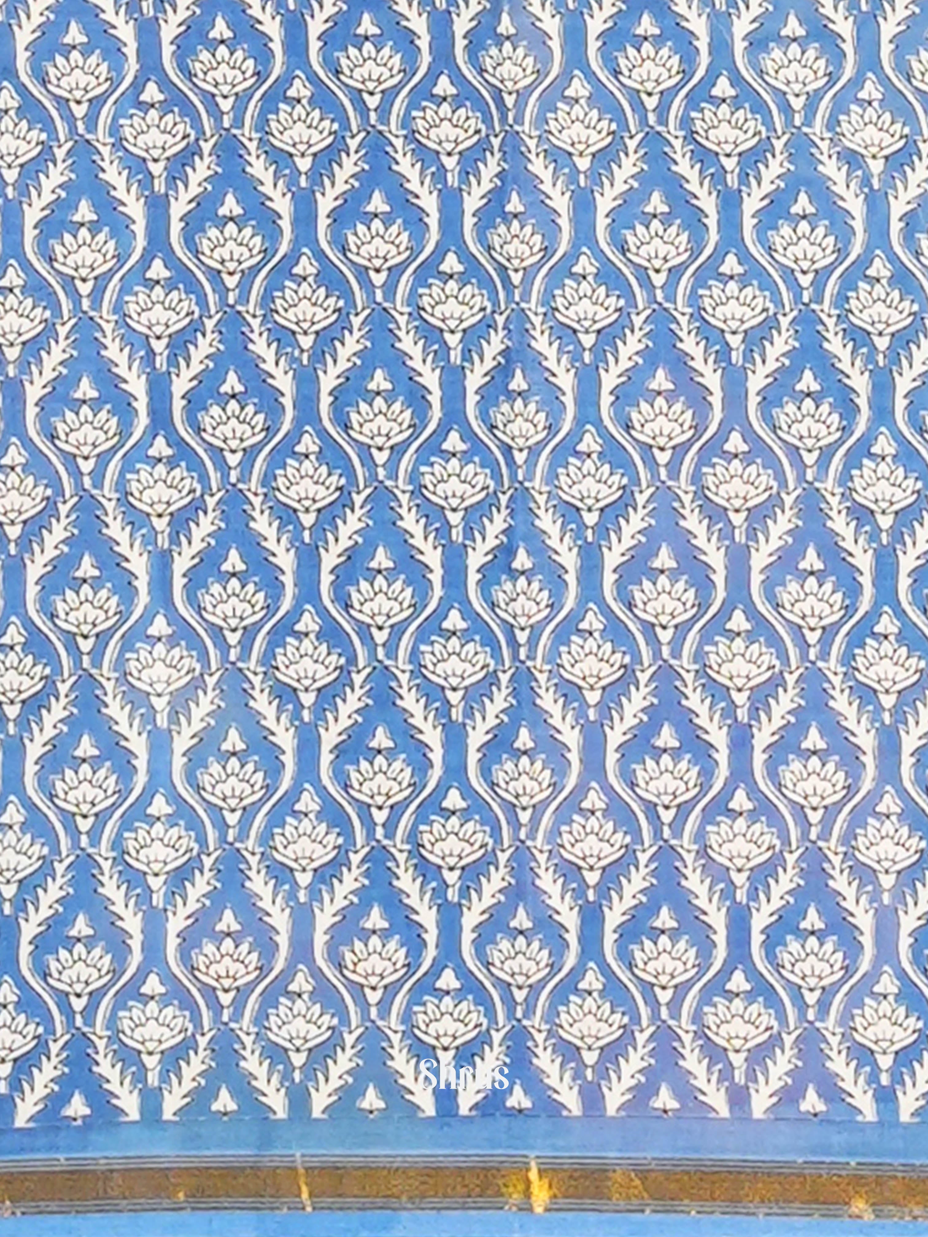 Cream & Blue - Semi Chanderi Saree - Shop on Shrus.com