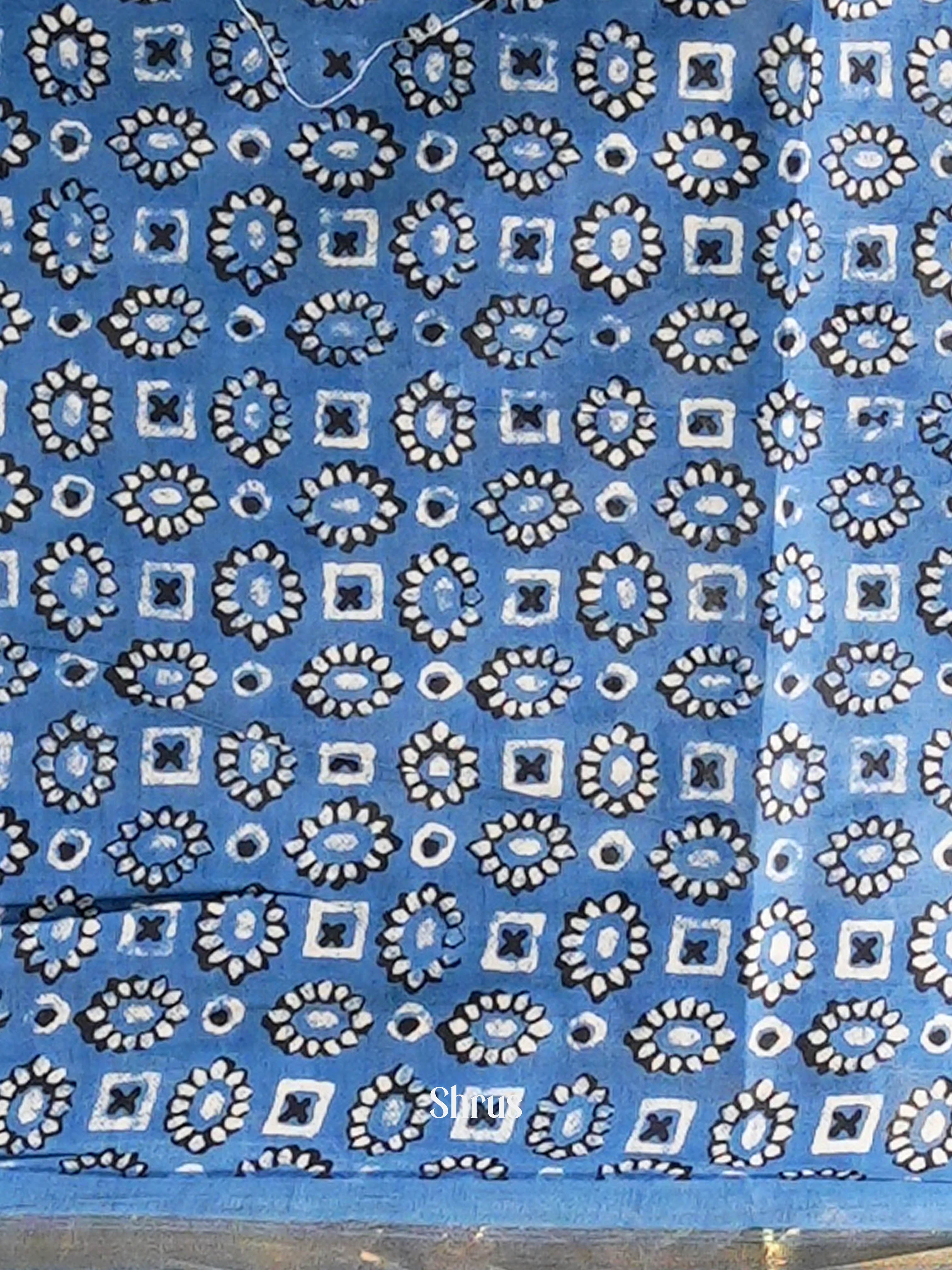 Creamy Blue - Semi Chanderi Saree - Shop on Shrus.com
