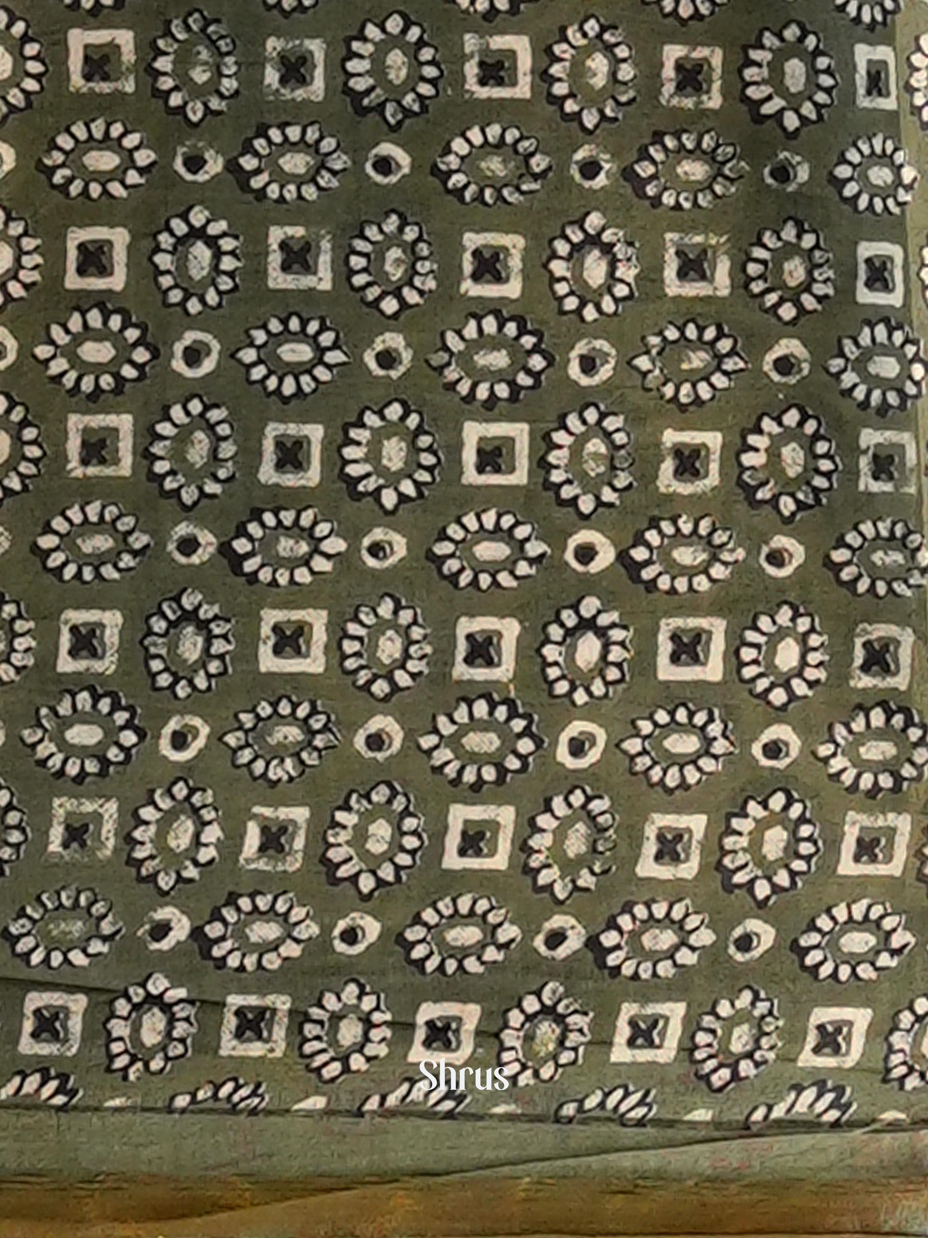 Cream & Green - Semi Chanderi Saree - Shop on Shrus.com